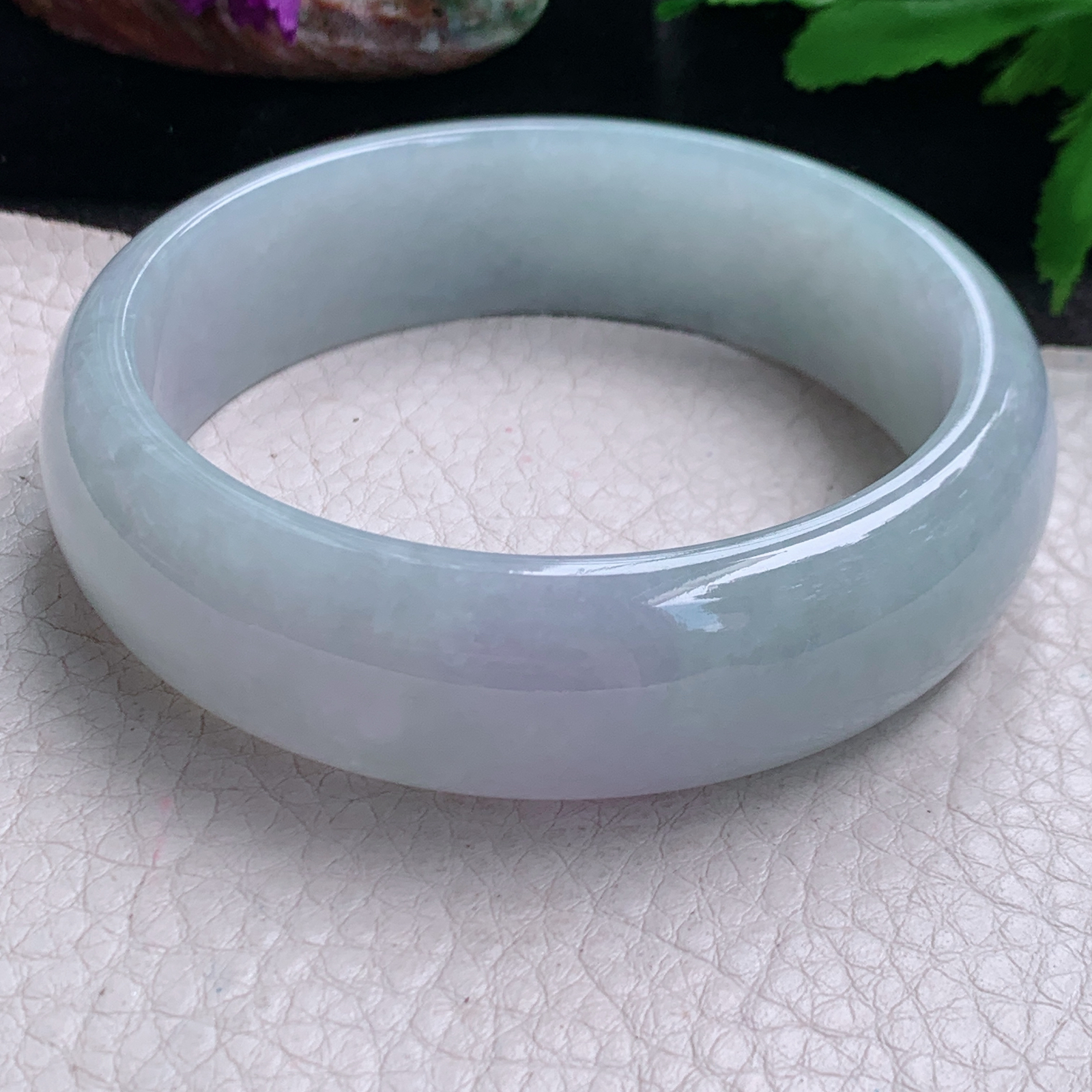 ll大圈口62*18.5*7.8轮胎镯 缅甸翡翠a货玉手镯精美冰胶淡紫宽边玉手环