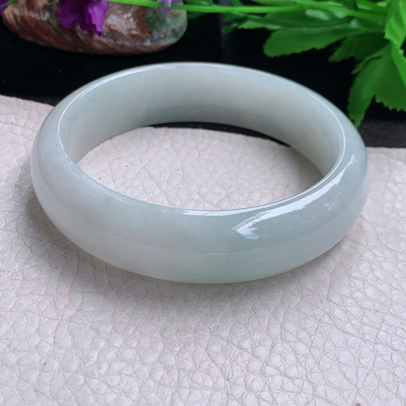 ll大圈口62.5*17.3*8.5轮胎镯 缅甸翡翠a货玉手镯精美白月光大气宽边玉手环
