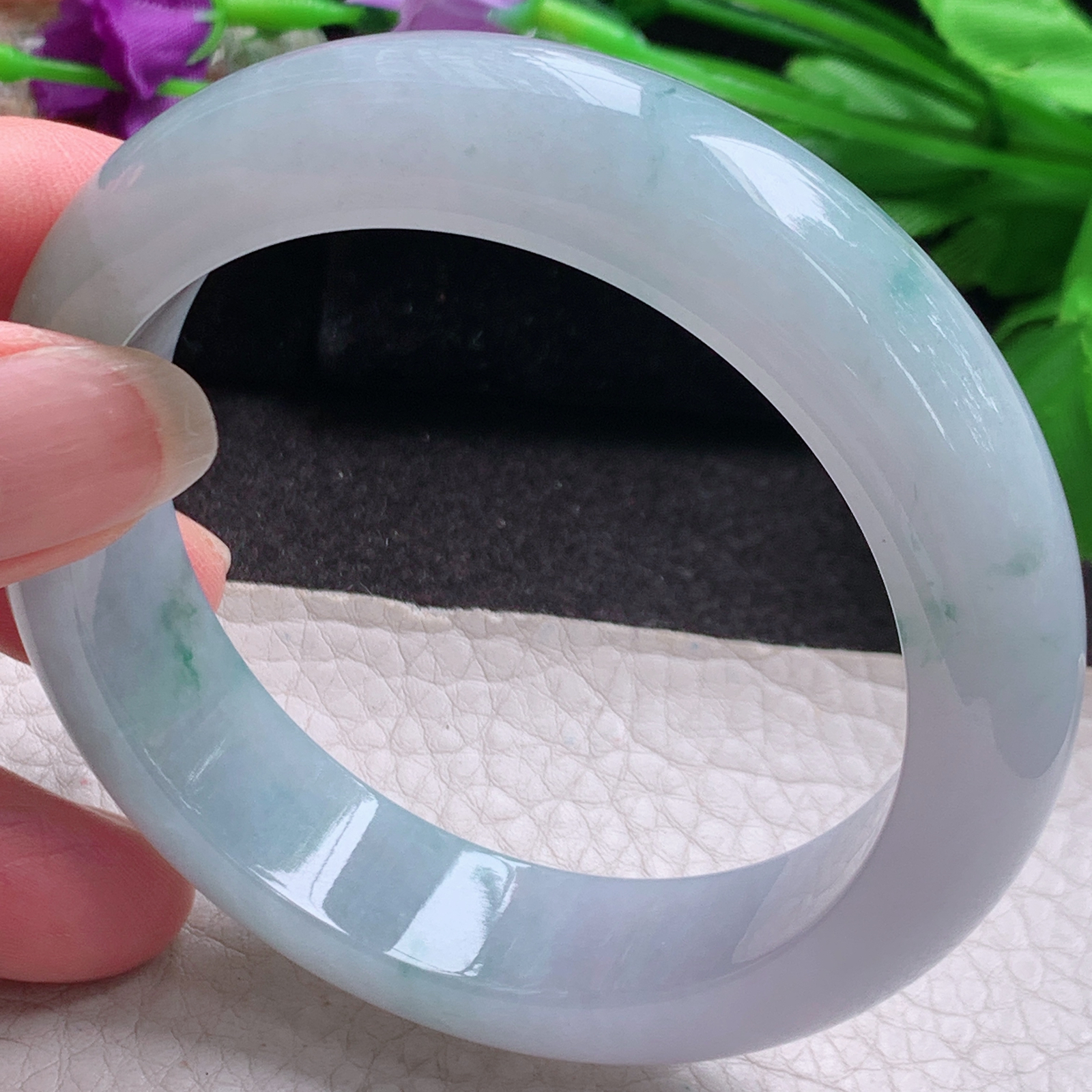 jx自然光57*15*8.8平安镯 缅甸翡翠a货玉手镯精美三彩宽边玉手环
