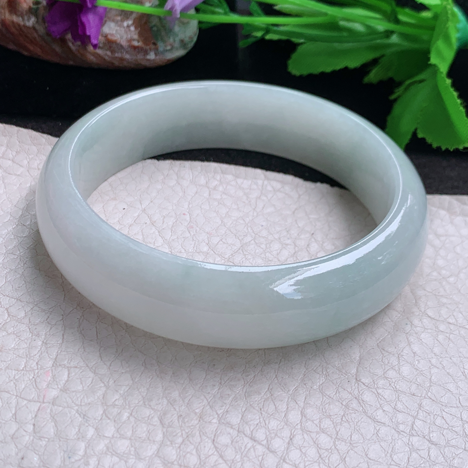 ll大圈口62.5*17.3*8.5轮胎镯 缅甸翡翠a货玉手镯精美白月光大气宽边玉手环