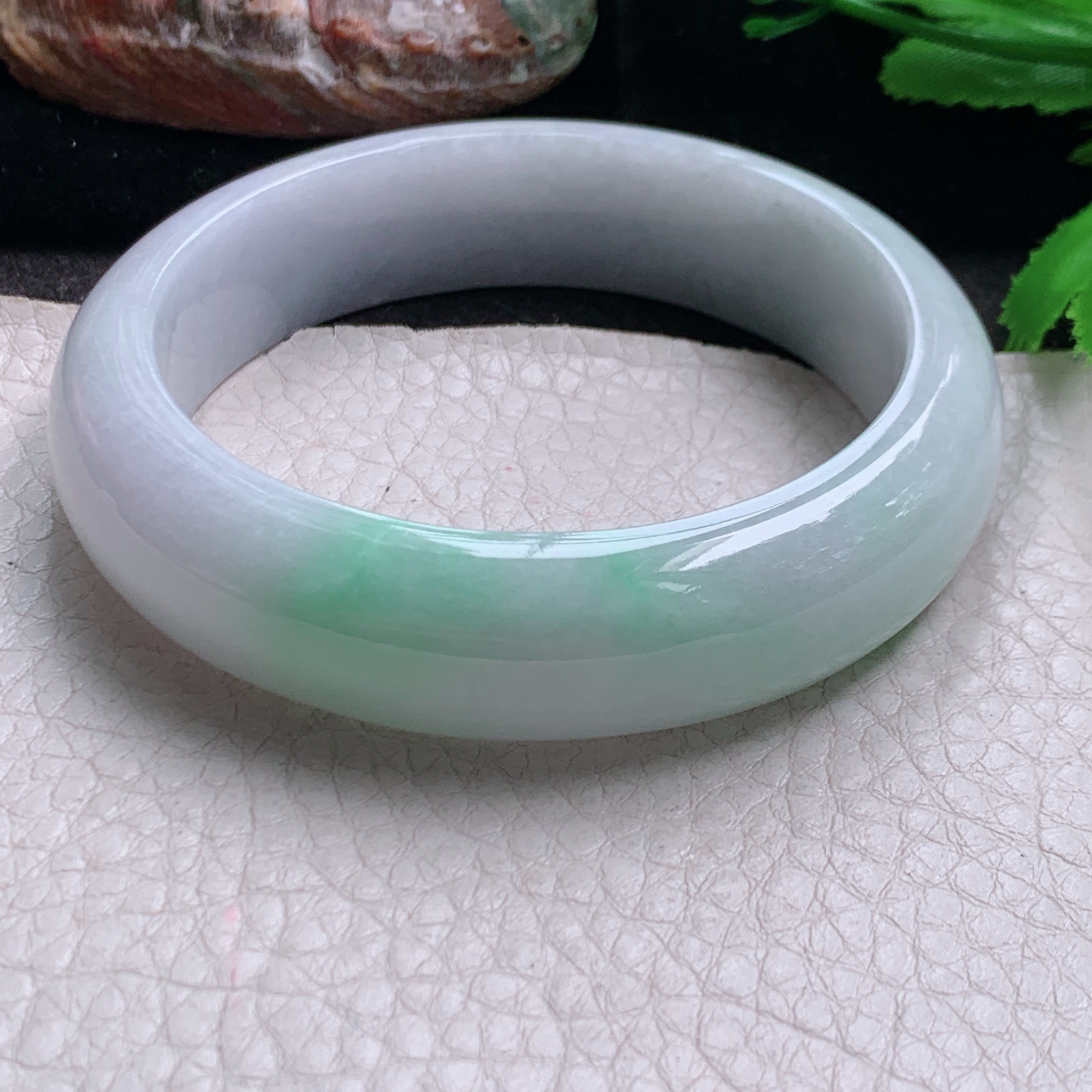 js自然光58*15.5*8.2轮胎镯 缅甸翡翠a货玉手镯精美春带彩宽边玉手环