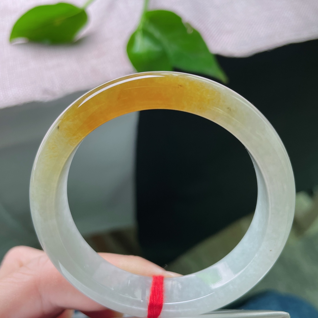 52.6/12.4/7.8黄翡正圈，金辉凝玉，一镯一温柔。上手自带氛围感。洒乌鸡，无裂 ss5889