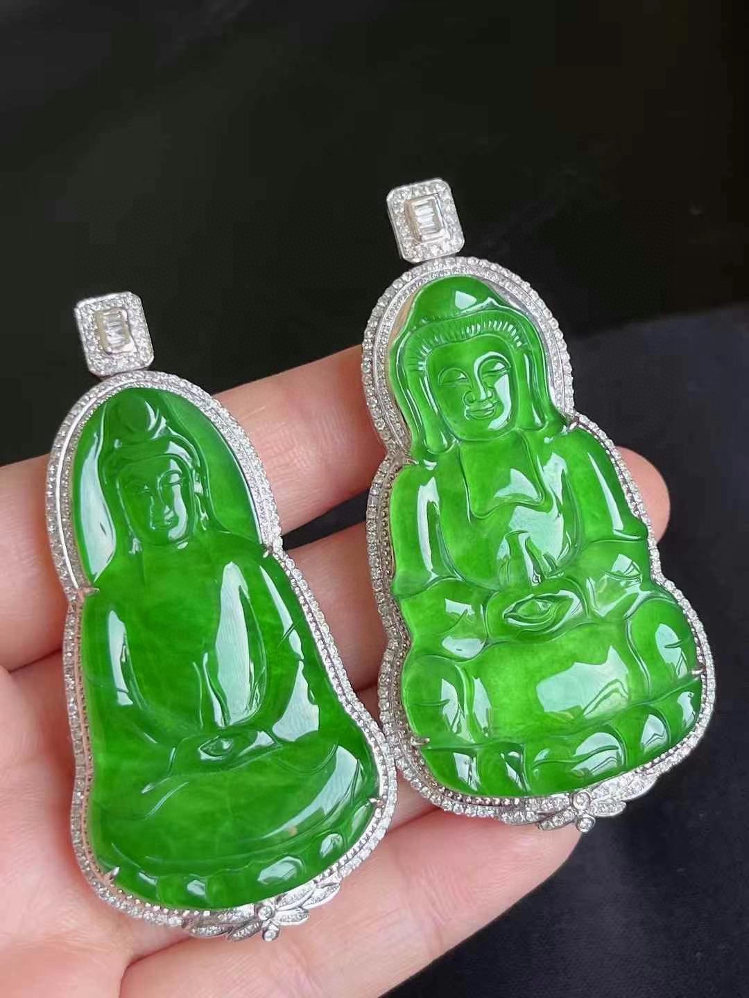 ️ 辣绿品质 精工雕刻 细腻水润 翠色浓郁 豪镶款 品质杠杠滴 无裂，66.5-33.3-13
