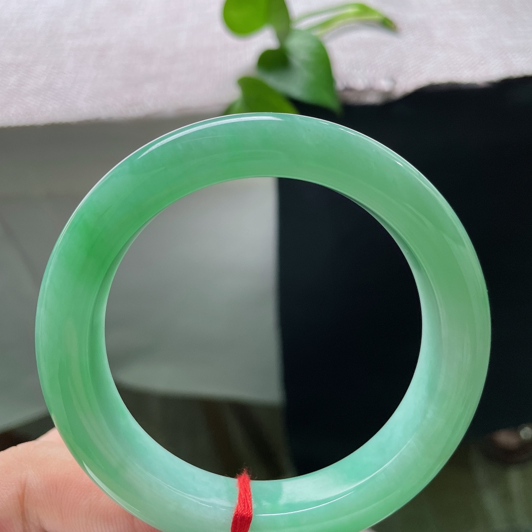 55.8/11.8/8/9.5，满色正圈，无裂，淡翠漫染冰肌玉，腕间轻绕十里春风草木青。ss58906a