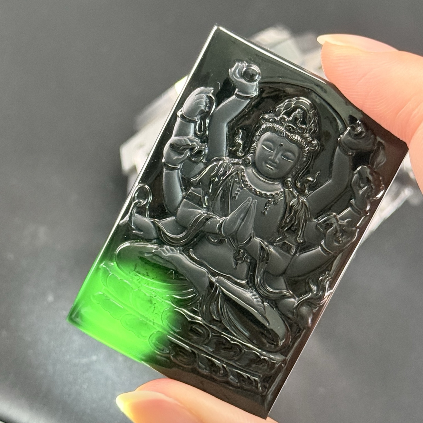️ 墨翠千手观音 种好色正 黑度极好 打灯通透 油性十足，53.8-36.4-1.4