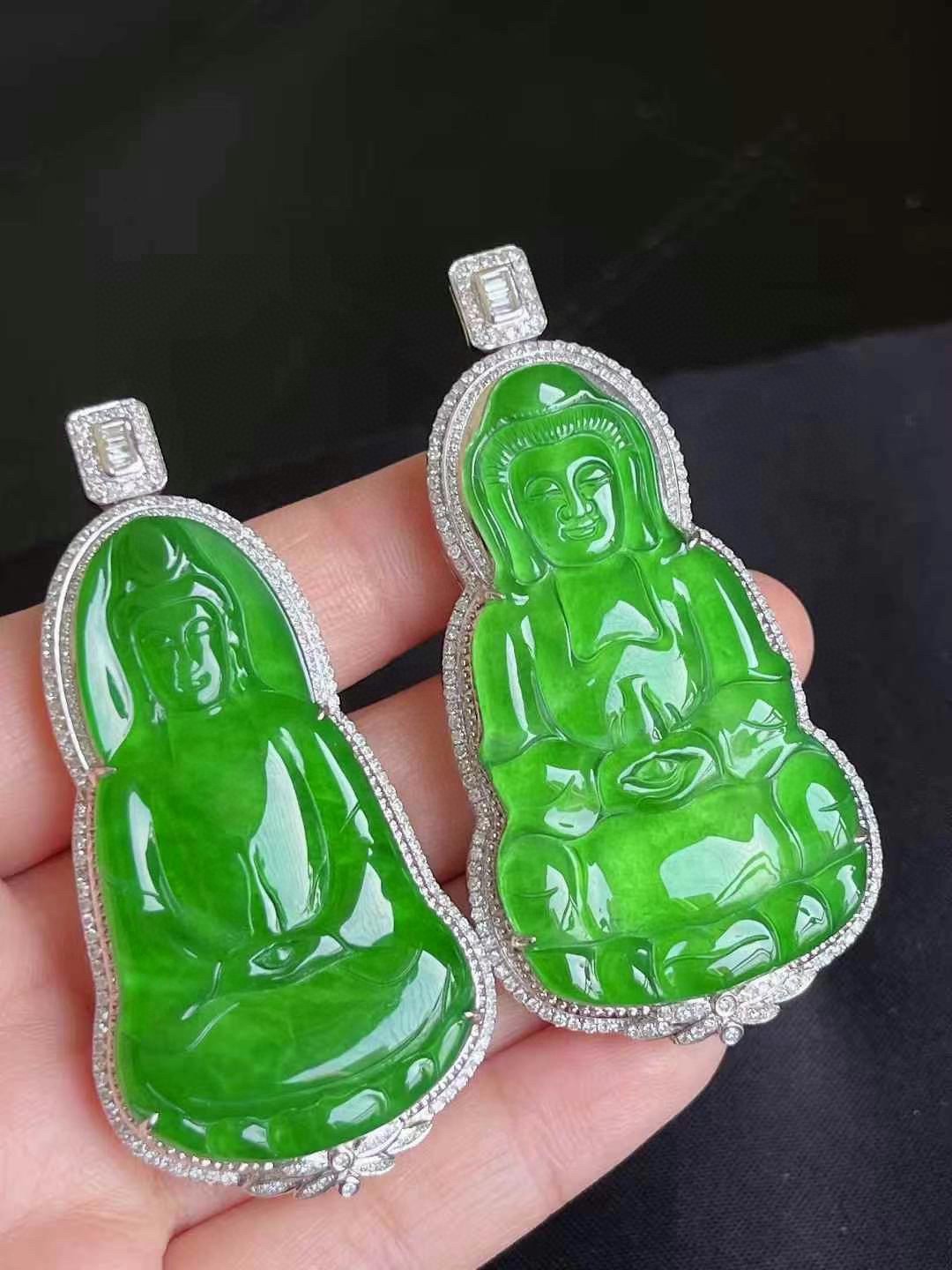 ️ 辣绿品质 精工雕刻 细腻水润 翠色浓郁 豪镶款 品质杠杠滴 无裂，66.5-33.3-13