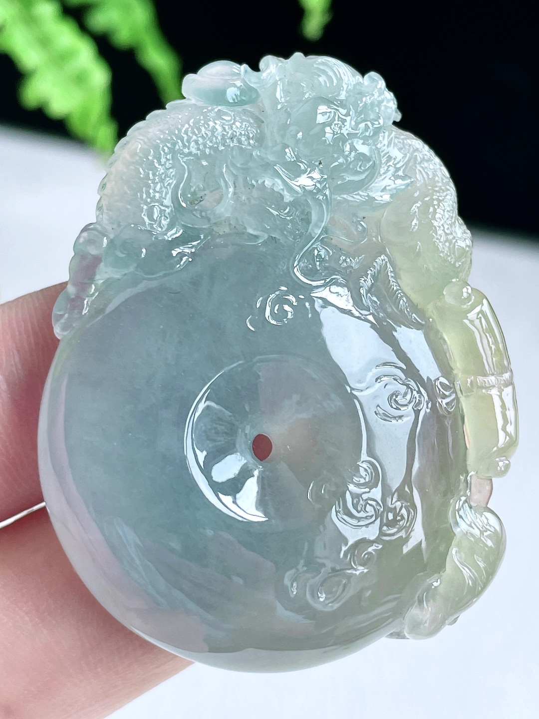 高冰飘黄翡仿古大平安扣貔貅吊坠, 无裂, 性比高, 晴水厚装, 48.2-37.3-9.5, 30克