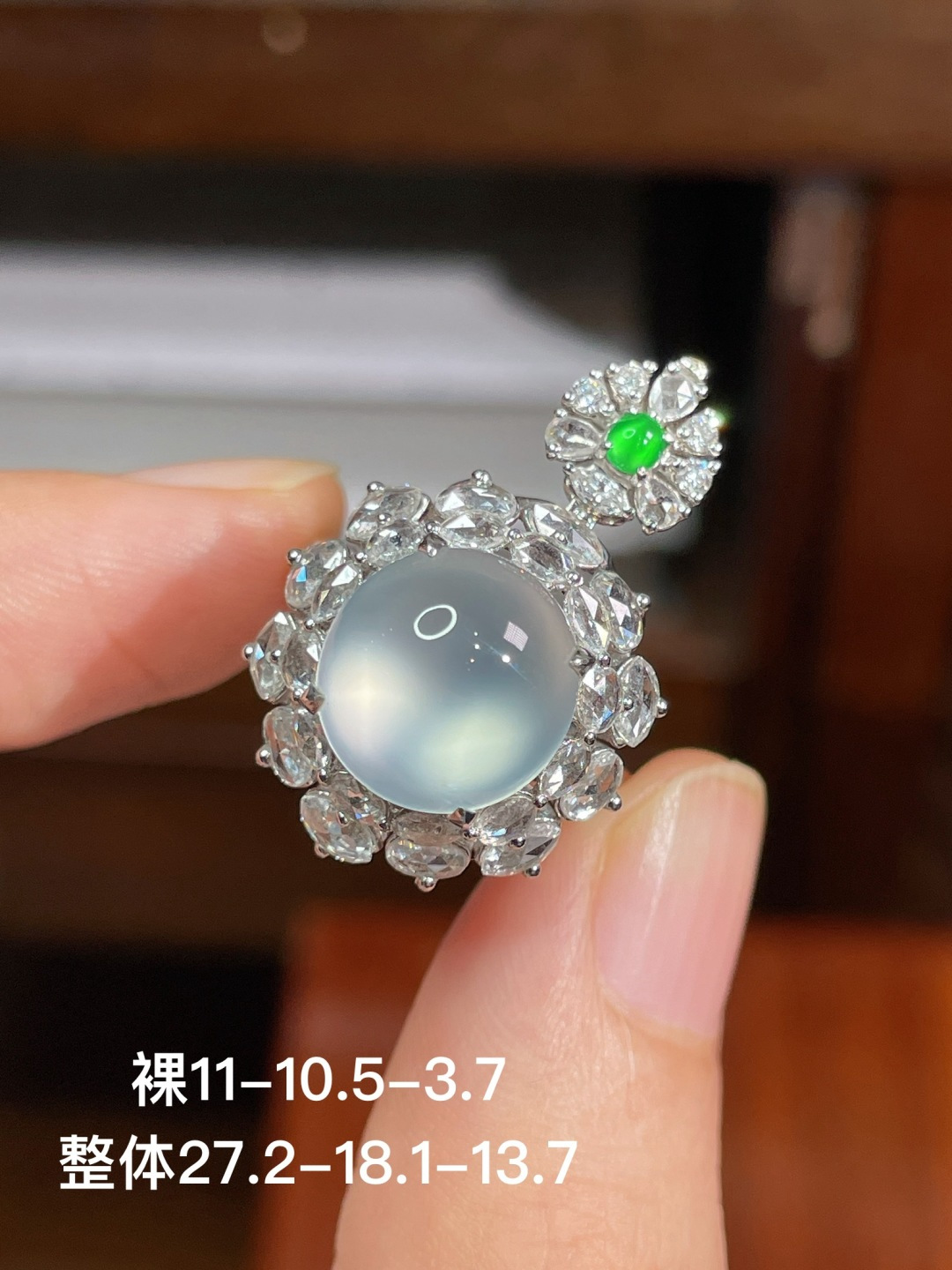 冰种蛋面戒指+冰种蛋面吊坠（两用款）无裂 18k金镶嵌 强烈推荐，11-10.5-3.7