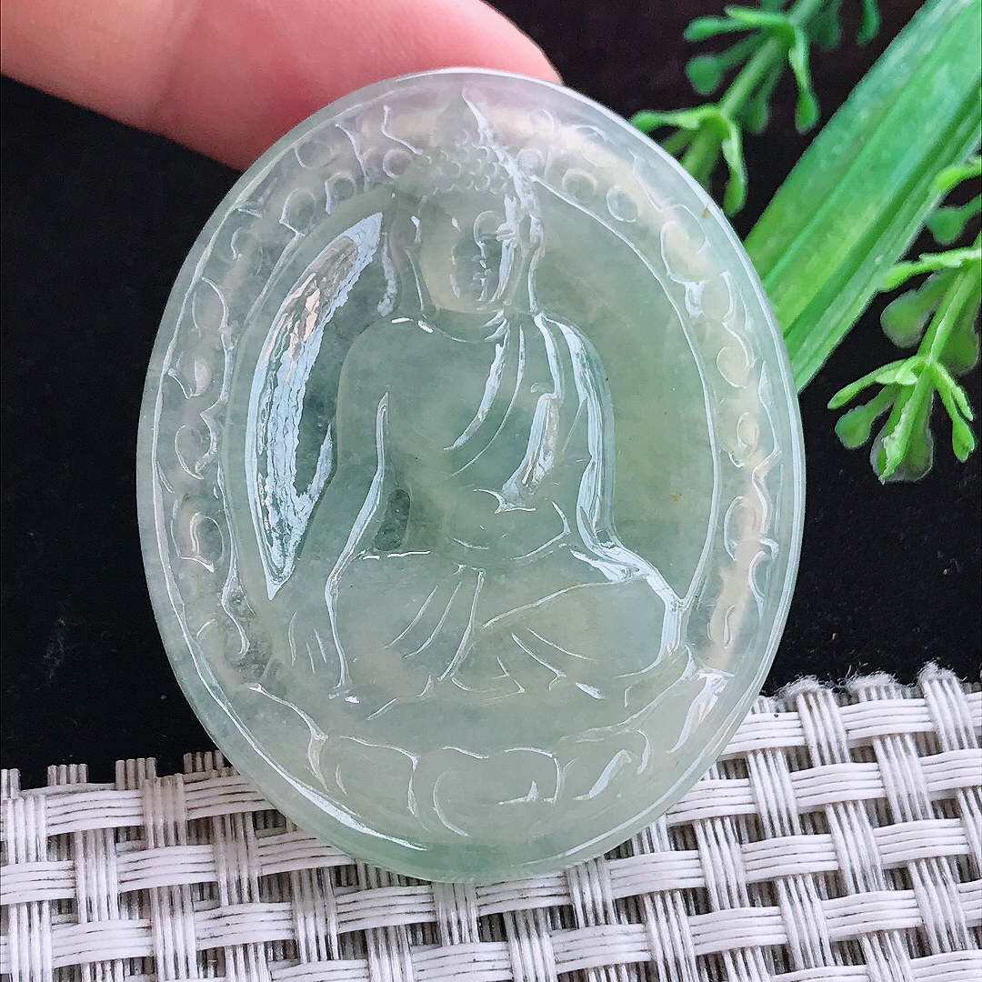 实拍A货翡翠50/40.8/4.5老坑冰胶晴底阿弥陀佛吊坠翡翠玉坠挂件
