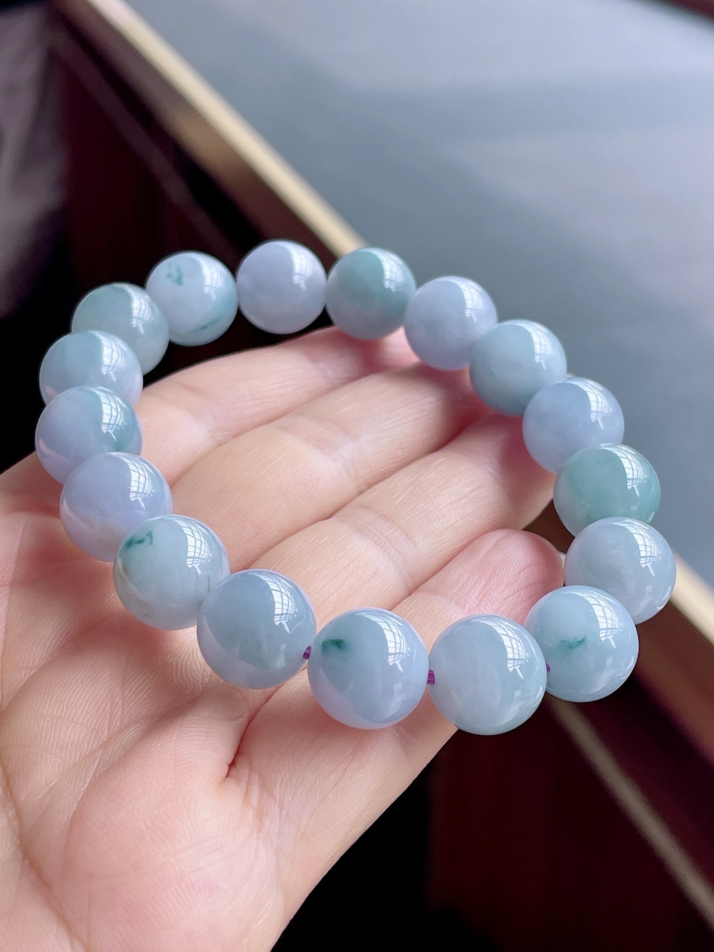 ️ 冰种紫色飘花手链 色泽浓郁，珠圆玉润 尺寸：12