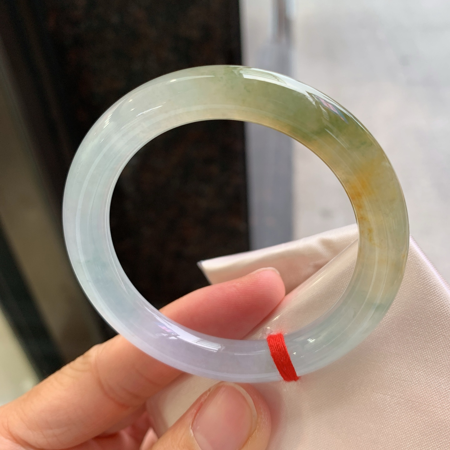 圆条冰黄翡飘花 无裂 尺寸：50.5/9.5/9 小圈口