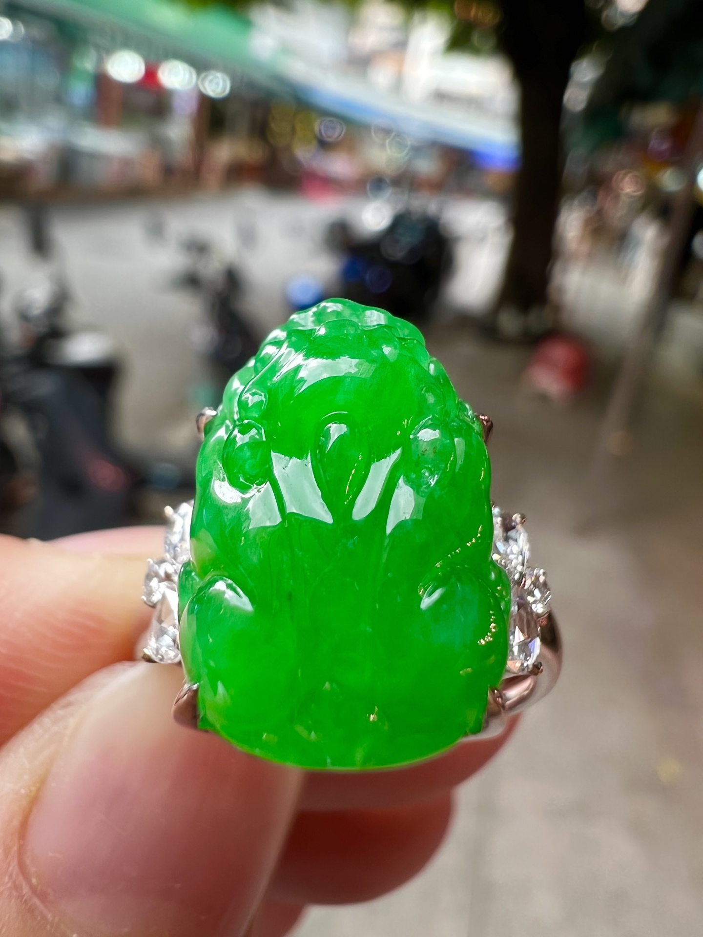 ️️ 【满色貔貅戒指 色泽艳丽】无裂18K金奢华满钻 种好品质细腻，14.3-10.5-6.2