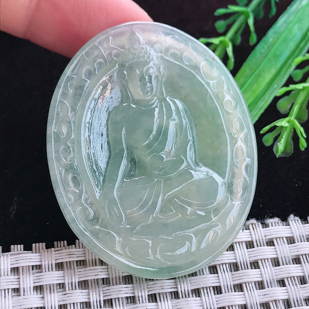实拍A货翡翠50/40.8/4.5老坑冰胶晴底阿弥陀佛吊坠翡翠玉坠挂件