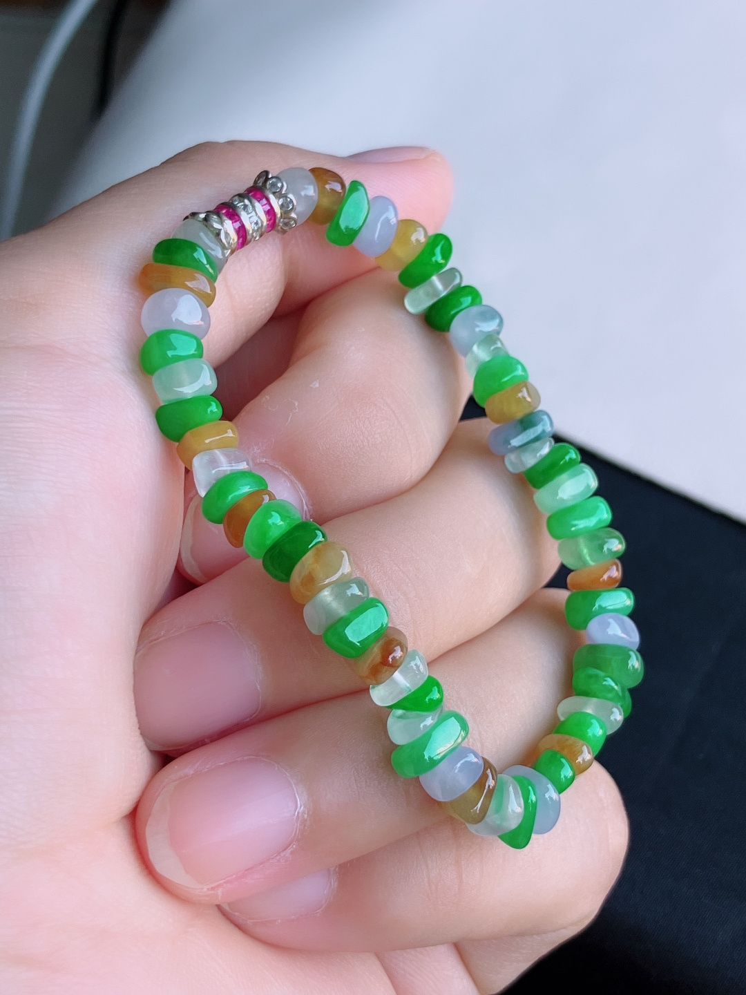 ️，三彩岁岁平安手链，晶莹剔透。尺寸8/自然光实拍