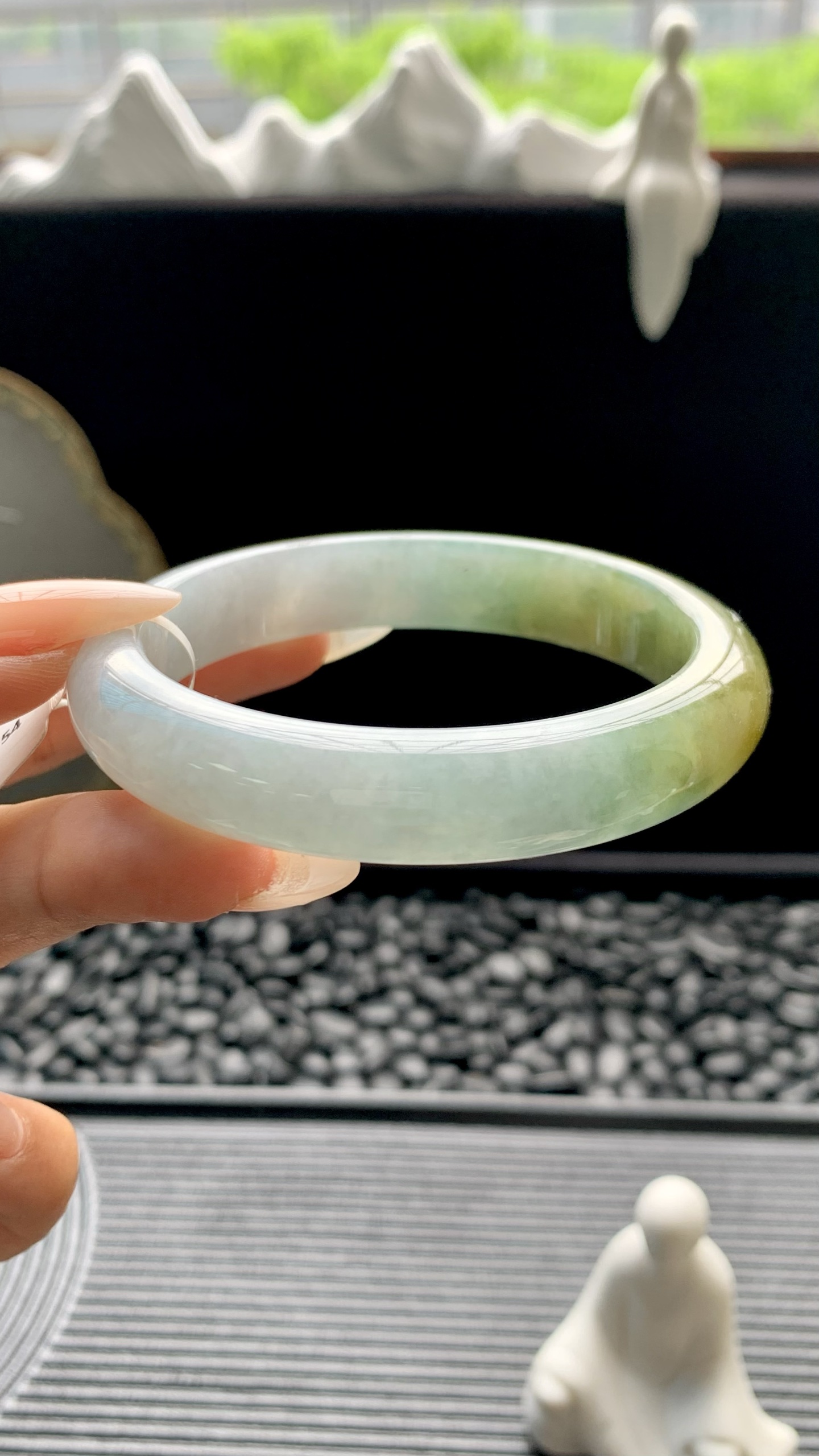 黄加绿半山水正圈成品 HYY-3954 尺寸：57-12-8