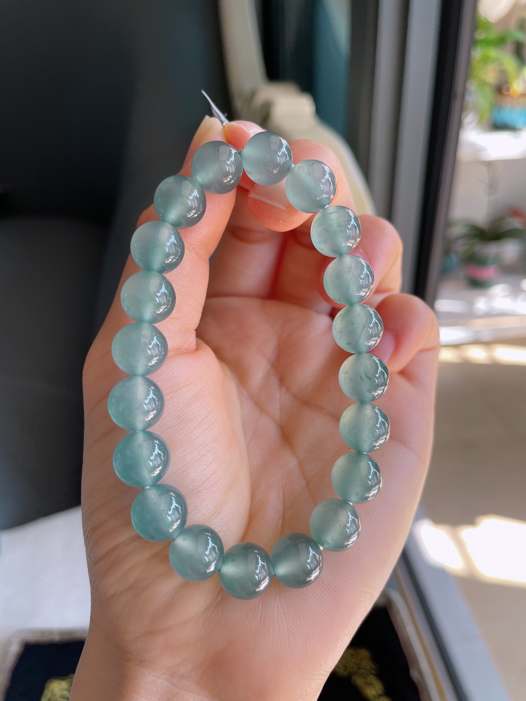 ️，天然翡翠A货，冰种天空蓝手串，尺寸：9.8mm。【编3476】