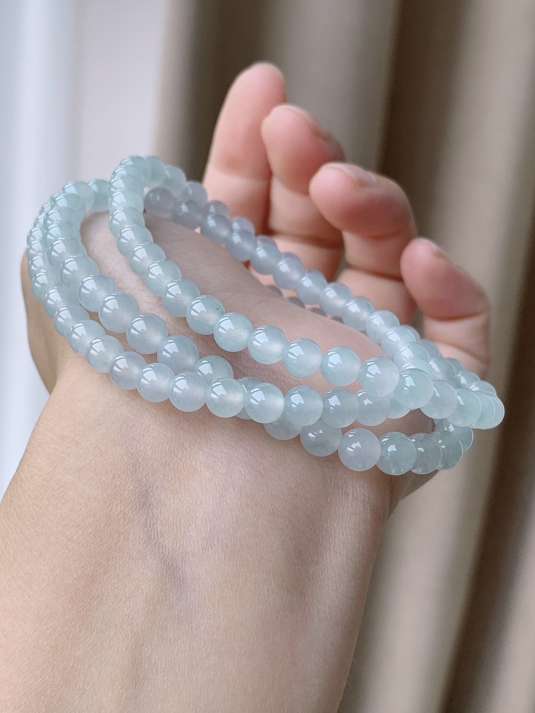 【珠子】白冰珠链圆珠珠子珠串长串 【说明】缅甸 性比高 【尺寸】4.9-5.8mm 30cm 【重量】33克