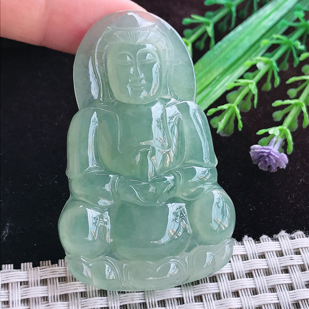 实拍A货翡翠63/39.8/6.9老坑冰胶果冻冰晴绿正装观音吊坠翡翠玉坠挂件