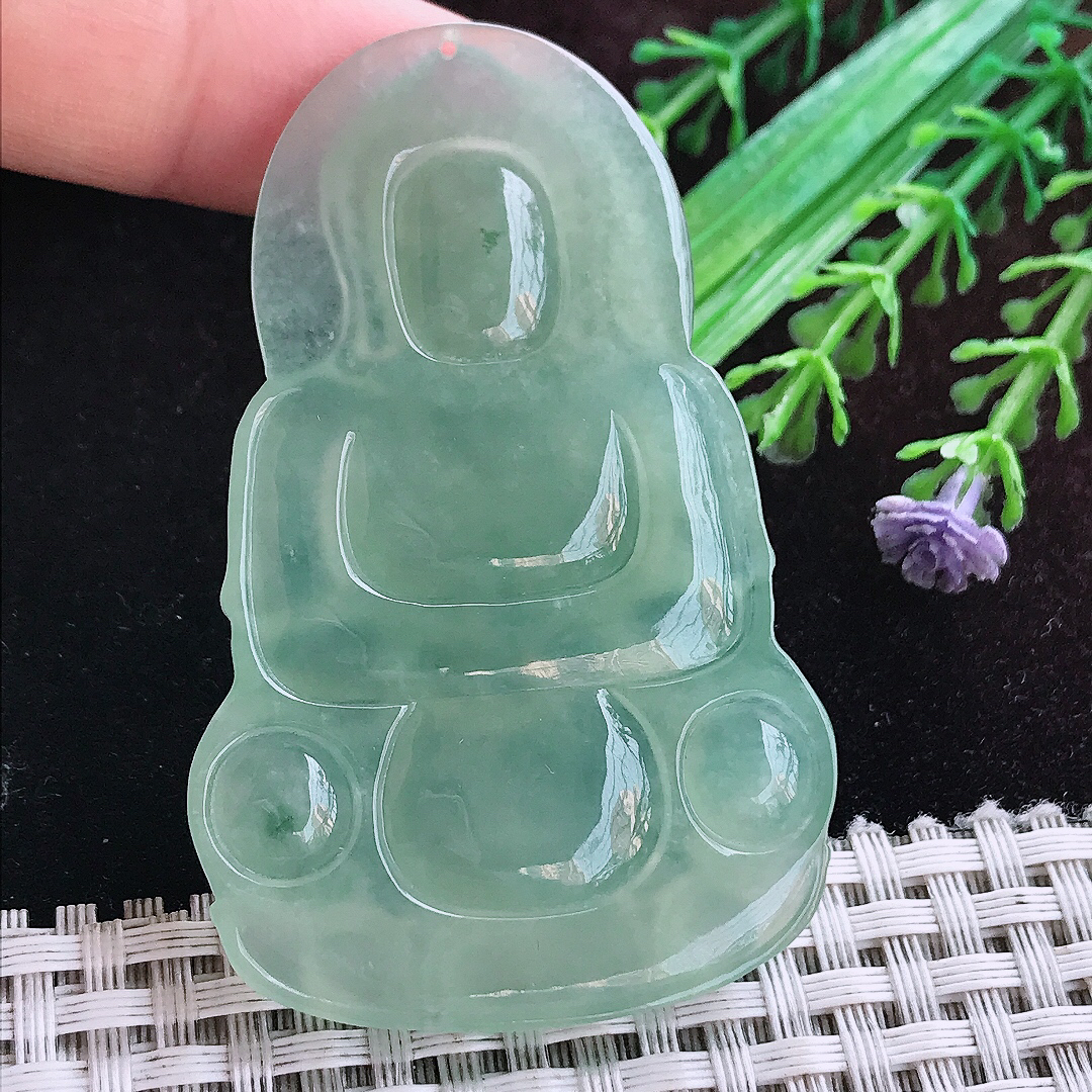 实拍A货翡翠63/39.8/6.9老坑冰胶果冻冰晴绿正装观音吊坠翡翠玉坠挂件
