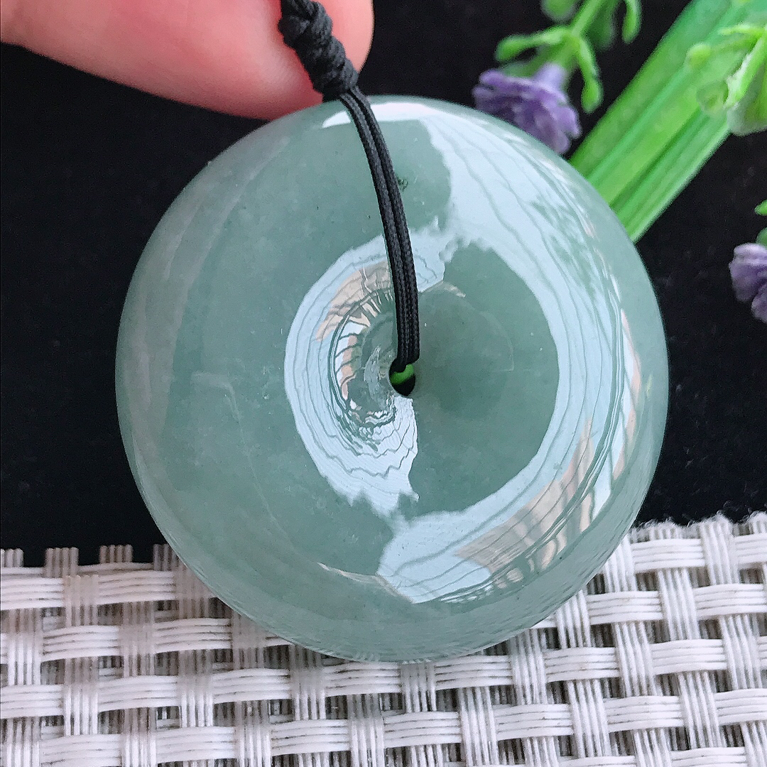实拍A货翡翠41.8/12老坑冰润紫底满色大平安扣吊坠翡翠大扣子