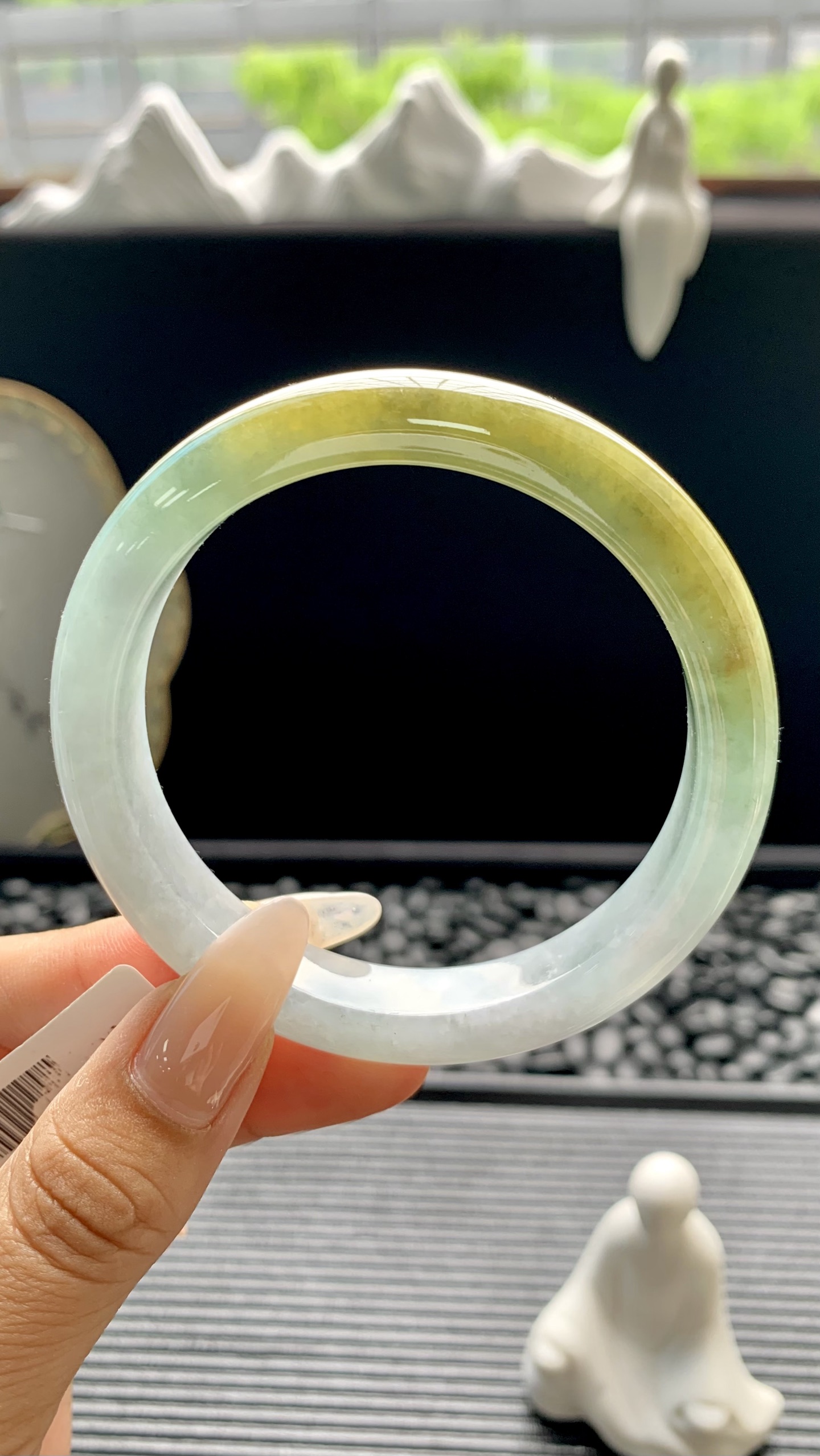 黄加绿半山水正圈成品 HYY-3954 尺寸：57-12-8