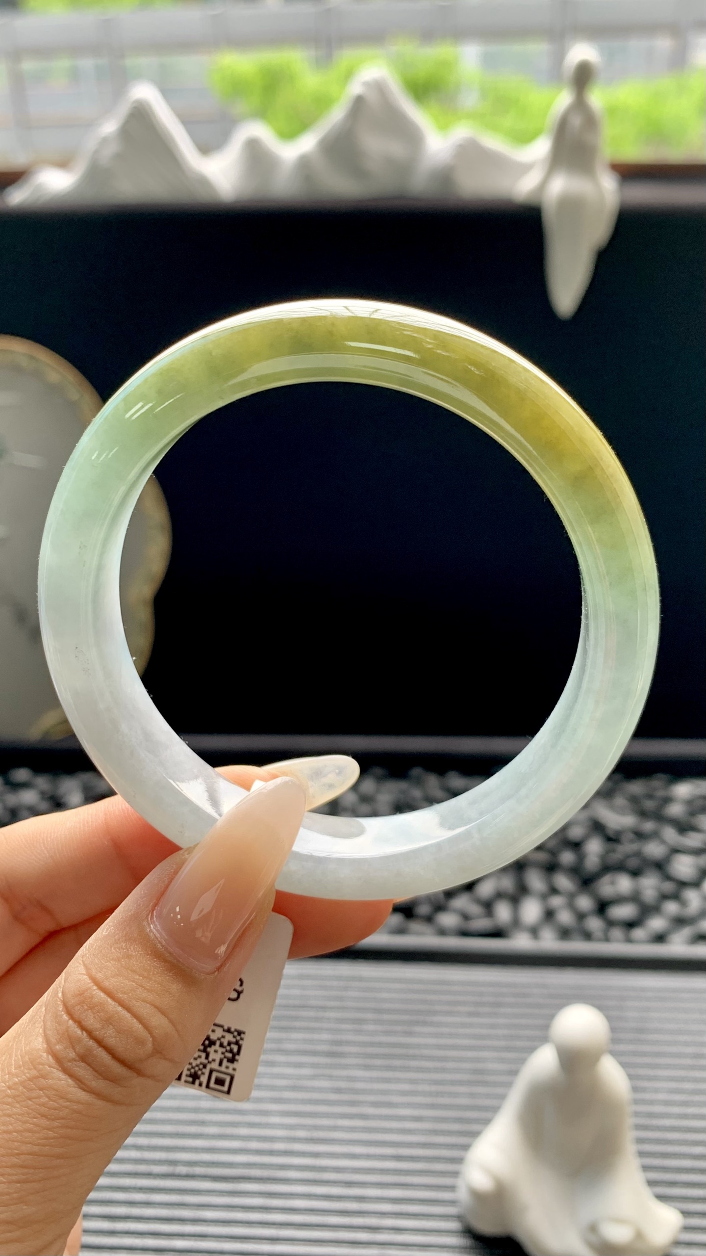 黄加绿半山水正圈成品 HYY-3954 尺寸：57-12-8
