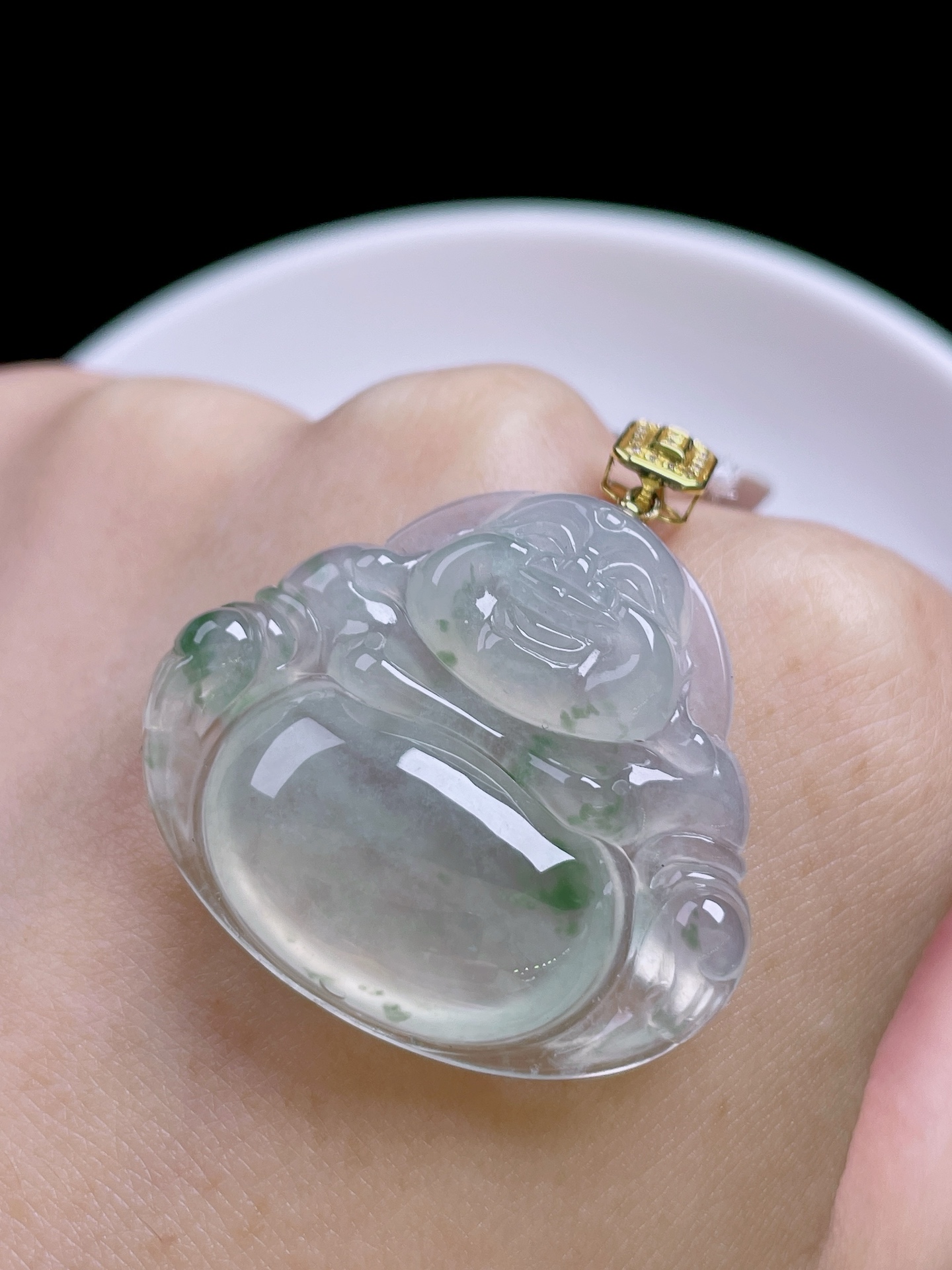 ️ 冰种飘花佛公，飘花灵动，种老起光，18k金镶嵌：36.8，裸石：32.2/28.5/6.6