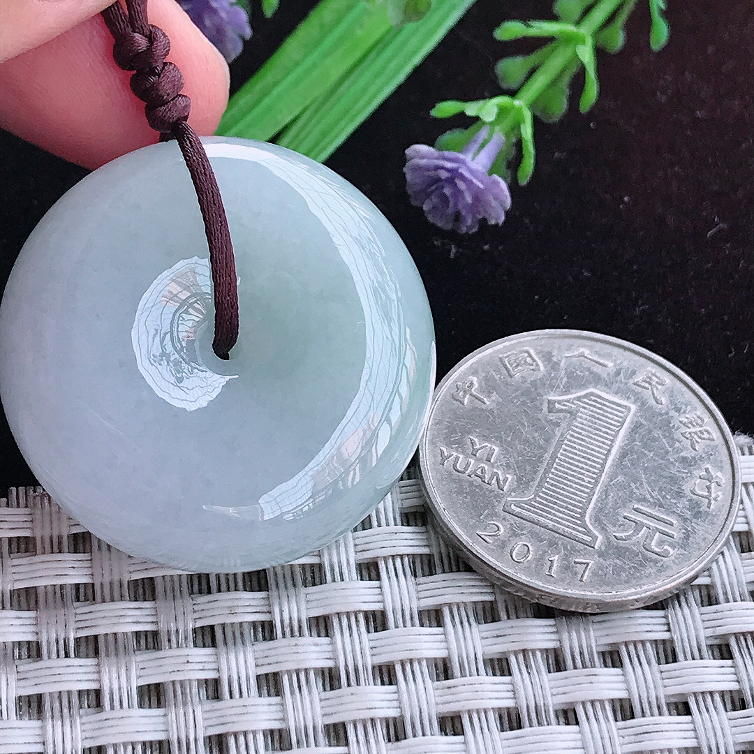 实拍A货翡翠31.6/12老坑冰润起胶胖平安扣吊坠翡翠玉坠挂件
