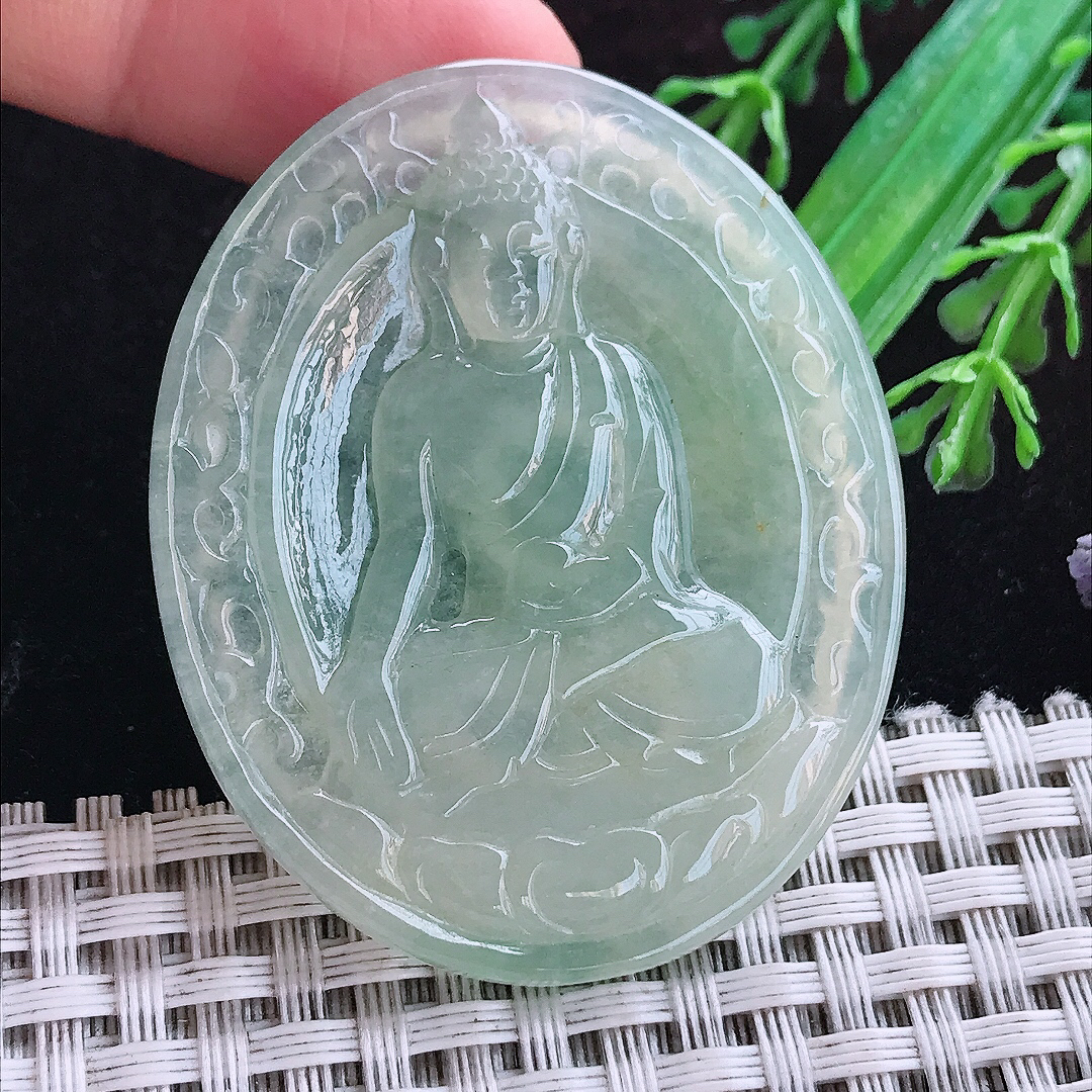实拍A货翡翠50/40.8/4.5老坑冰胶晴底阿弥陀佛吊坠翡翠玉坠挂件