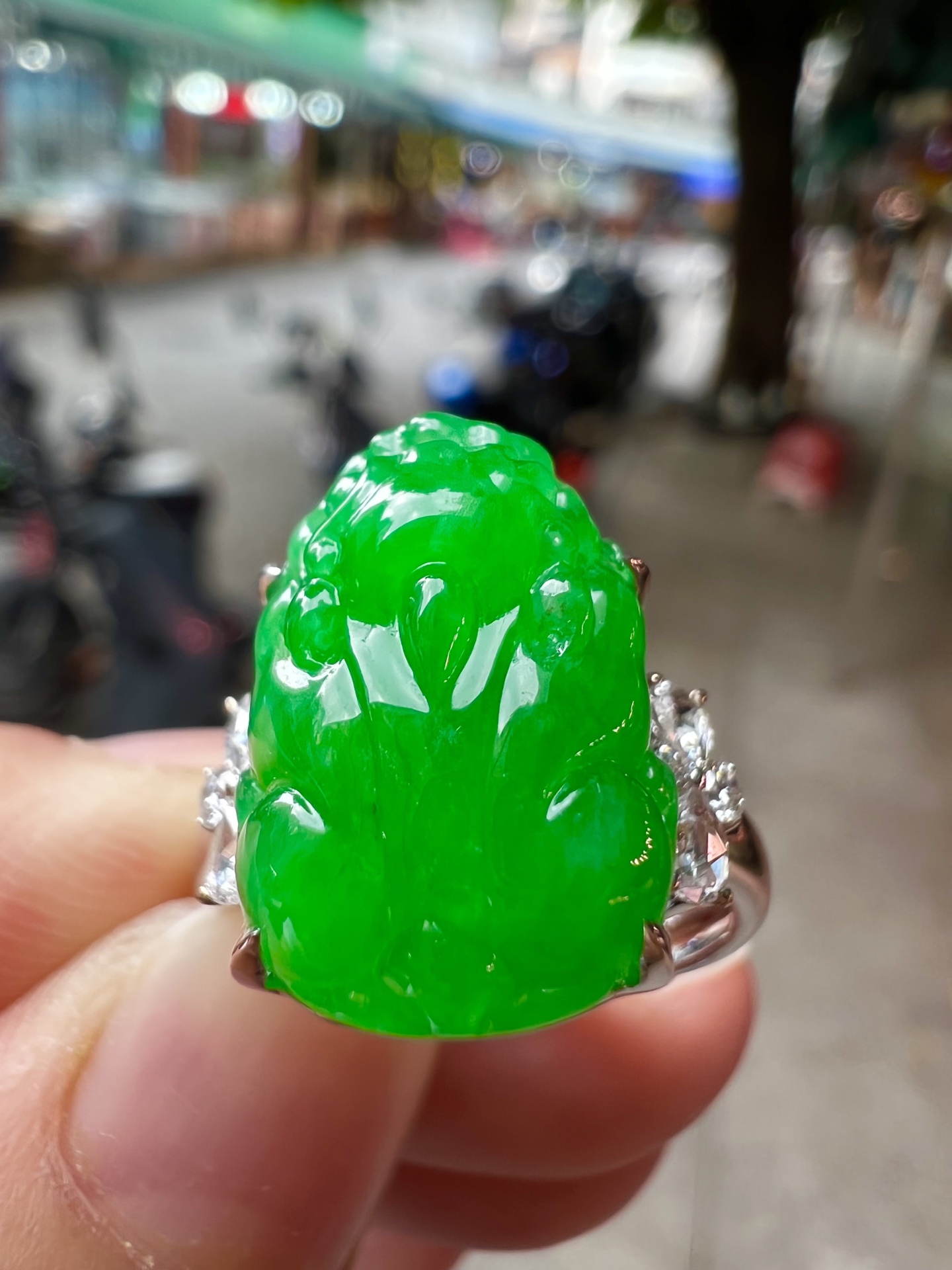 ️️ 【满色貔貅戒指 色泽艳丽】无裂18K金奢华满钻 种好品质细腻，14.3-10.5-6.2