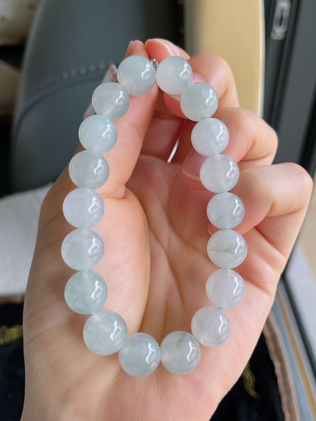 ️，缅甸天然翡翠A货，冰飘花手链，尺寸：10.5mm。【编1530】
