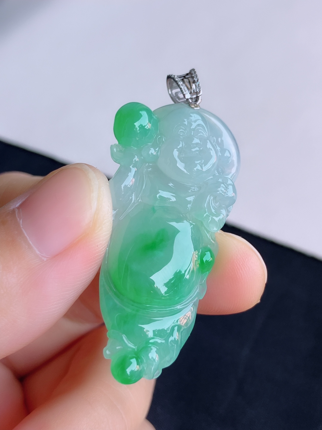 ️翠绿布袋佛，色美清爽，尺寸46/21.6/6.3/自然光实拍