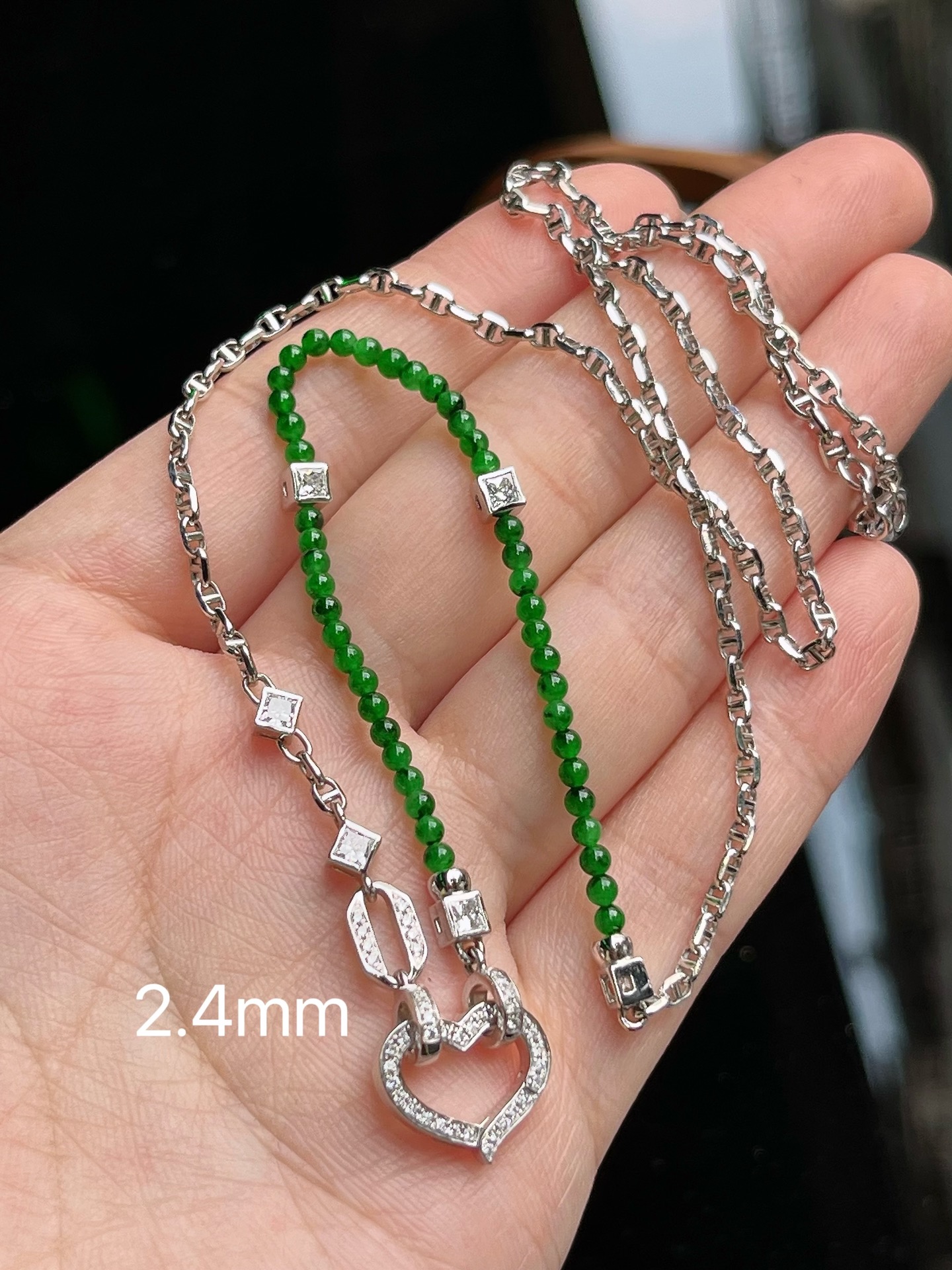 ️ 天然缅甸翡翠 辣绿小米珠18k金链 直径尺寸2.4mm