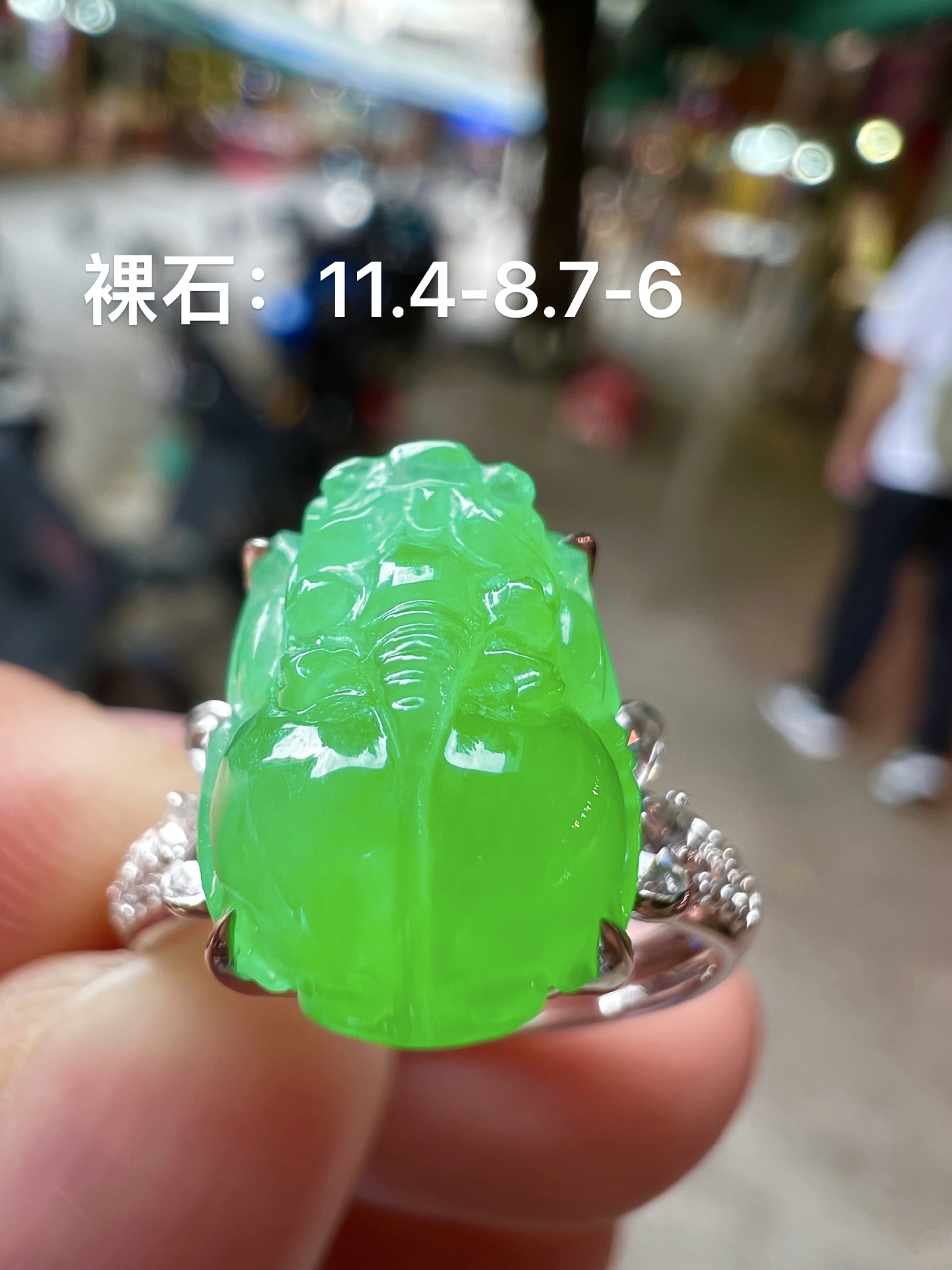 ️️ 【满色貔貅戒指 色泽艳丽】无裂18K金奢华满钻 种好品质细腻，11.4-8.7-6