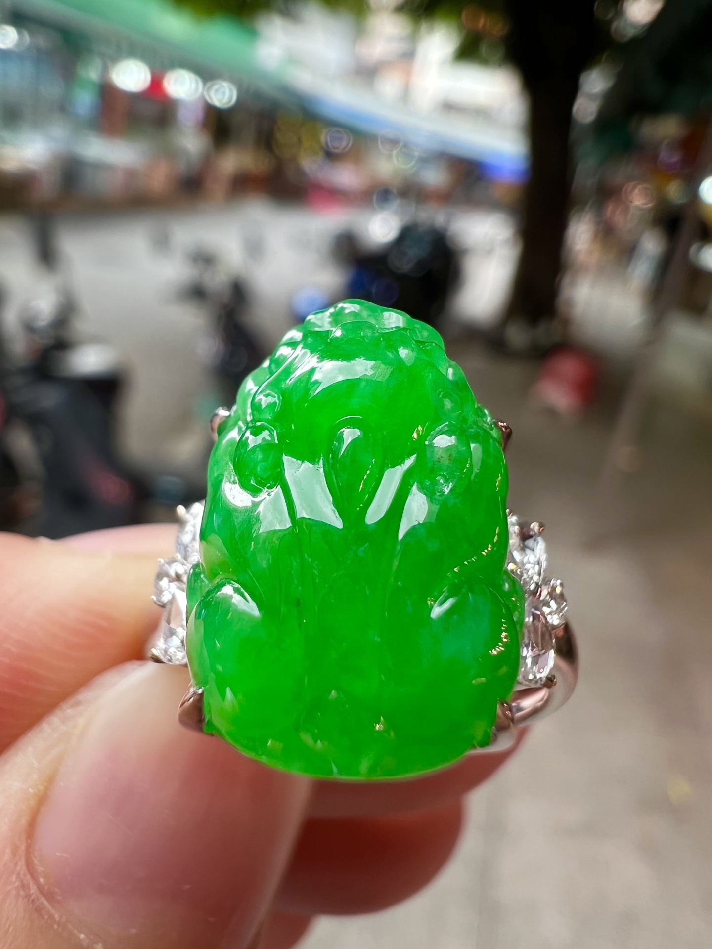 ️️ 【满色貔貅戒指 色泽艳丽】无裂18K金奢华满钻 种好品质细腻，14.3-10.5-6.2