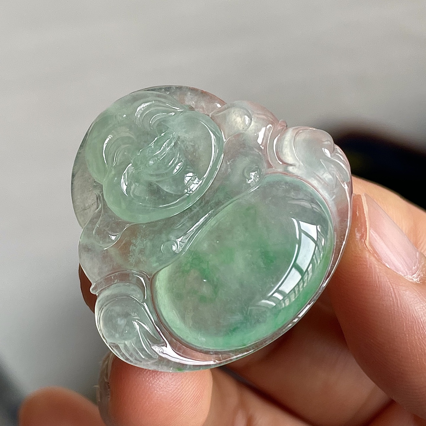 ️ 冰种飘绿佛公吊坠，色辣，饱满水润，无裂，裸石尺寸30.5/33/6.2编码0912好数字