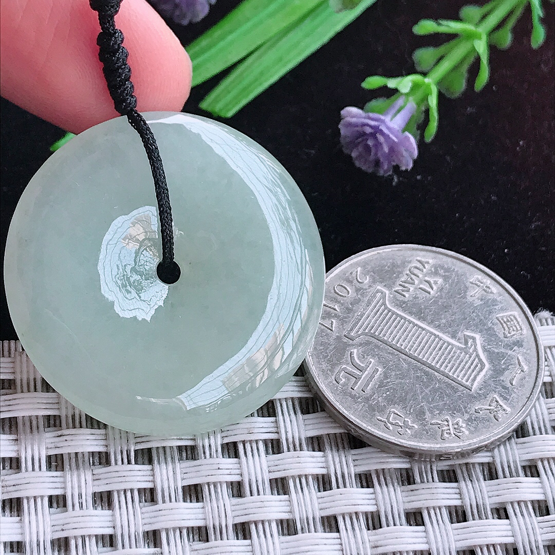 实拍A货翡翠31.5/5.5老坑冰润起胶晴底平安扣吊坠翡翠玉坠挂件