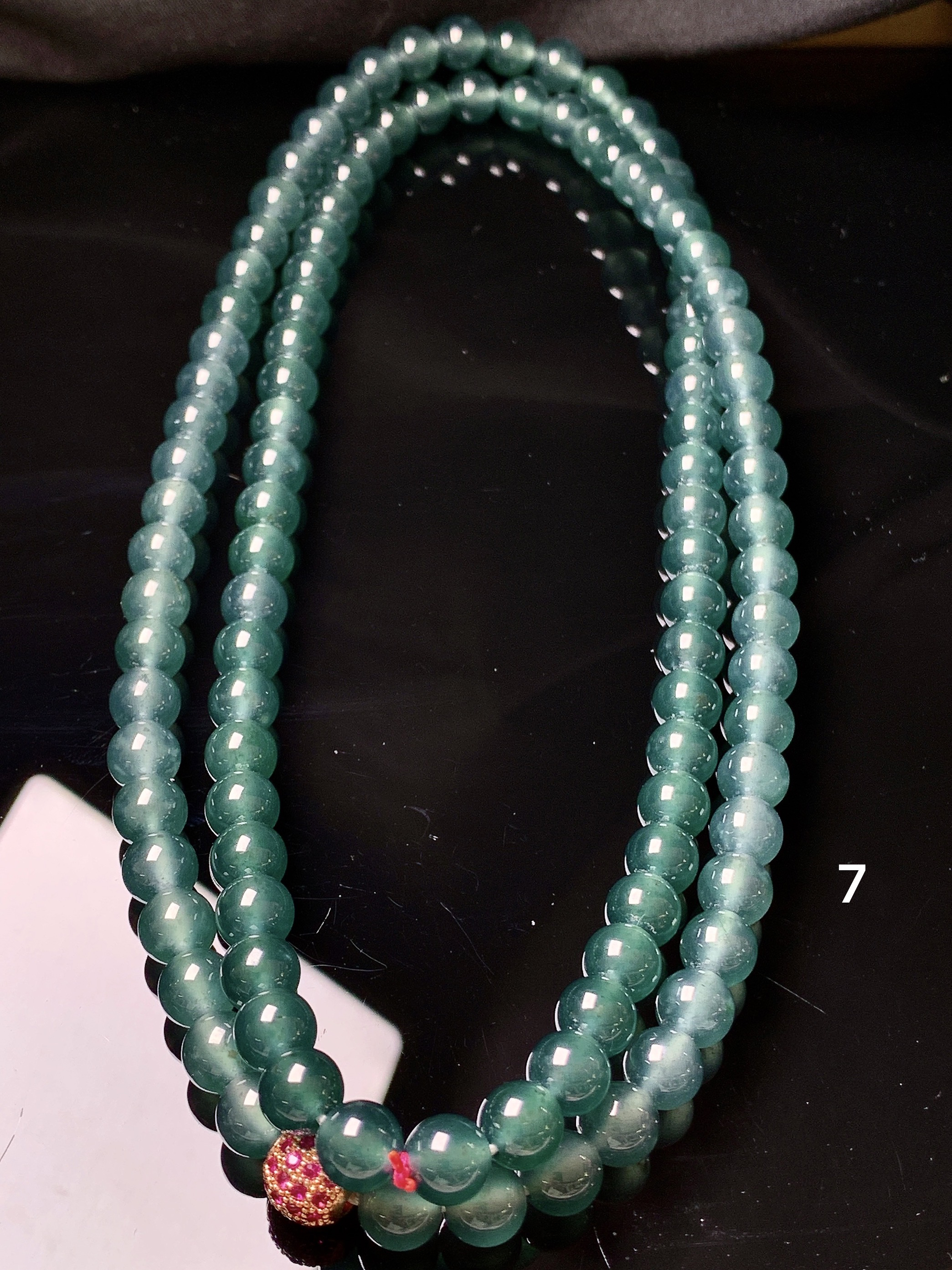 冰种圆珠项链 玉质细腻 色泽艳丽清新 水润亮眼 整体尺寸7 c1