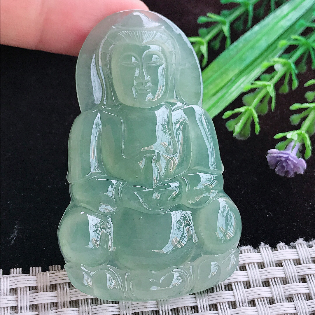 实拍A货翡翠63/39.8/6.9老坑冰胶果冻冰晴绿正装观音吊坠翡翠玉坠挂件