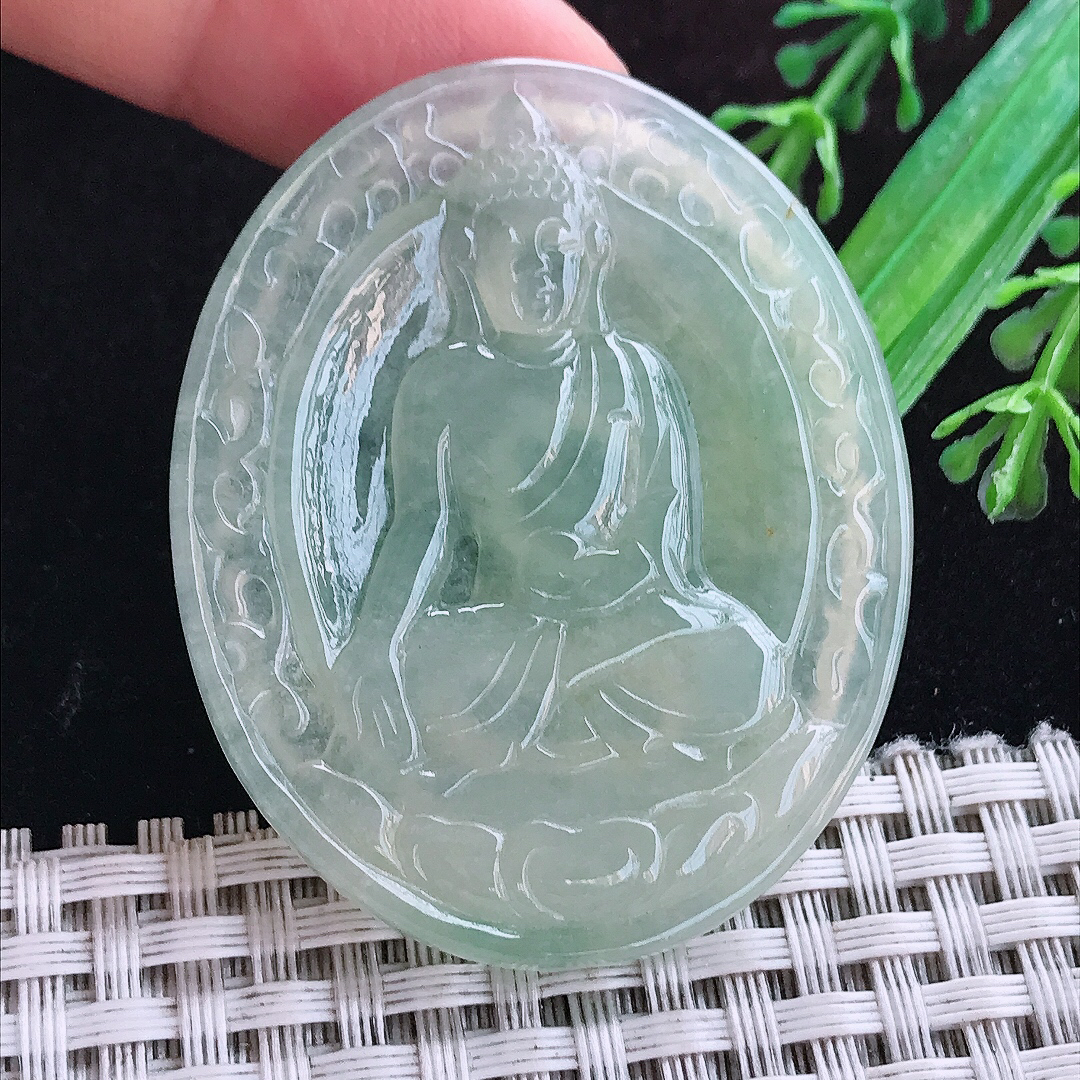 实拍A货翡翠50/40.8/4.5老坑冰胶晴底阿弥陀佛吊坠翡翠玉坠挂件