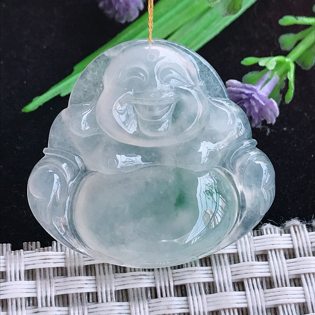 实拍A货翡翠32.3/35/6.7老坑冰种冰飘花佛公吊坠翡翠玉坠挂件