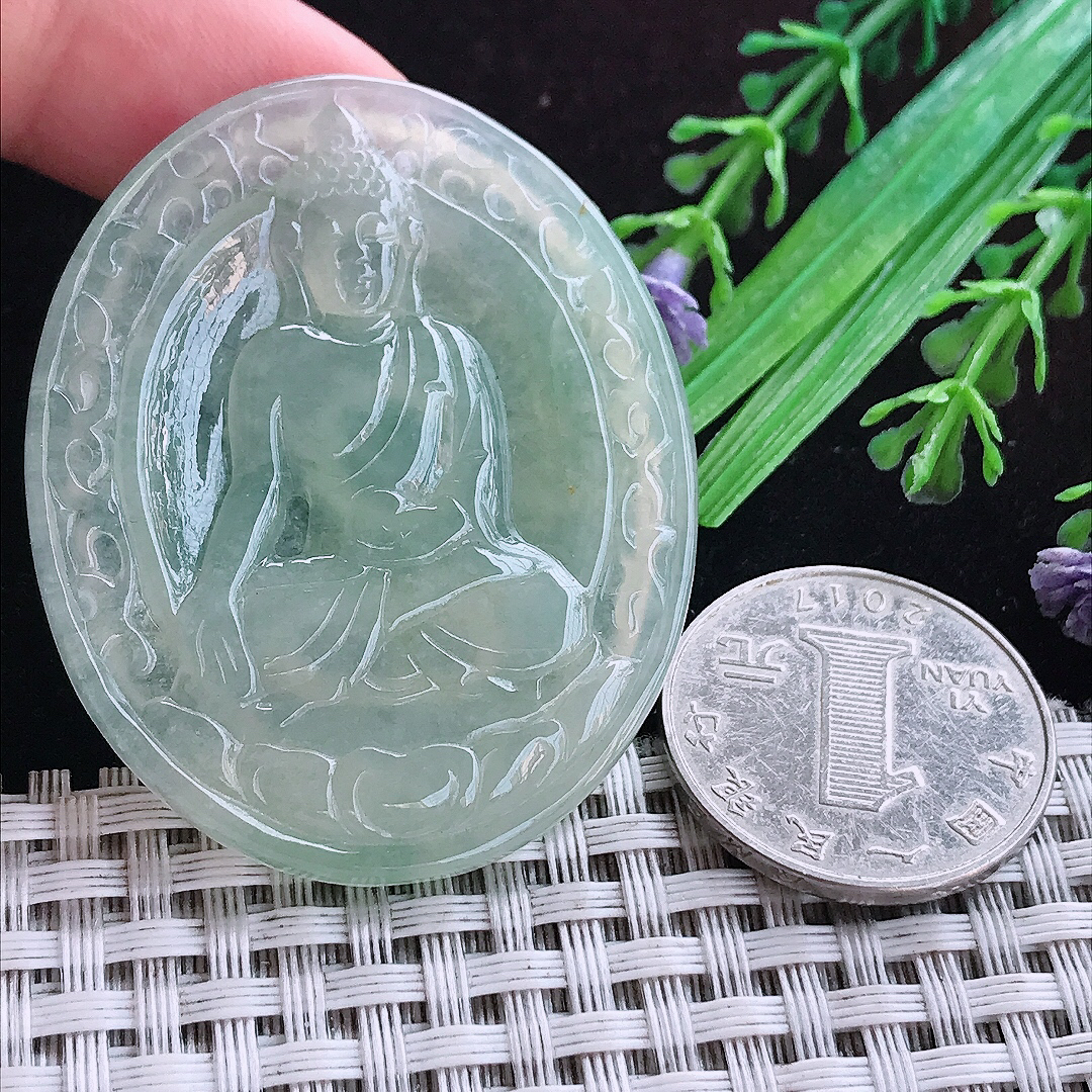 实拍A货翡翠50/40.8/4.5老坑冰胶晴底阿弥陀佛吊坠翡翠玉坠挂件