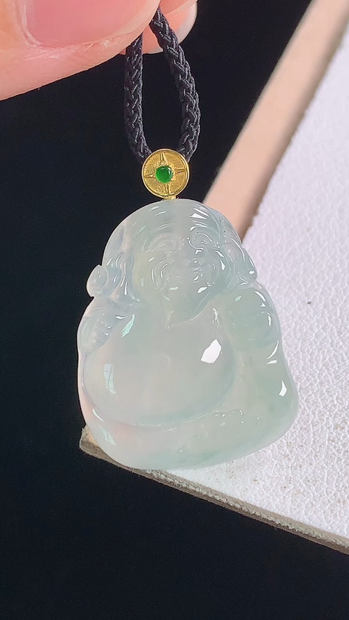 ️18K冰种财神吊坠，无裂，尺寸:27.4-22.7-18.6-3.6mm 9