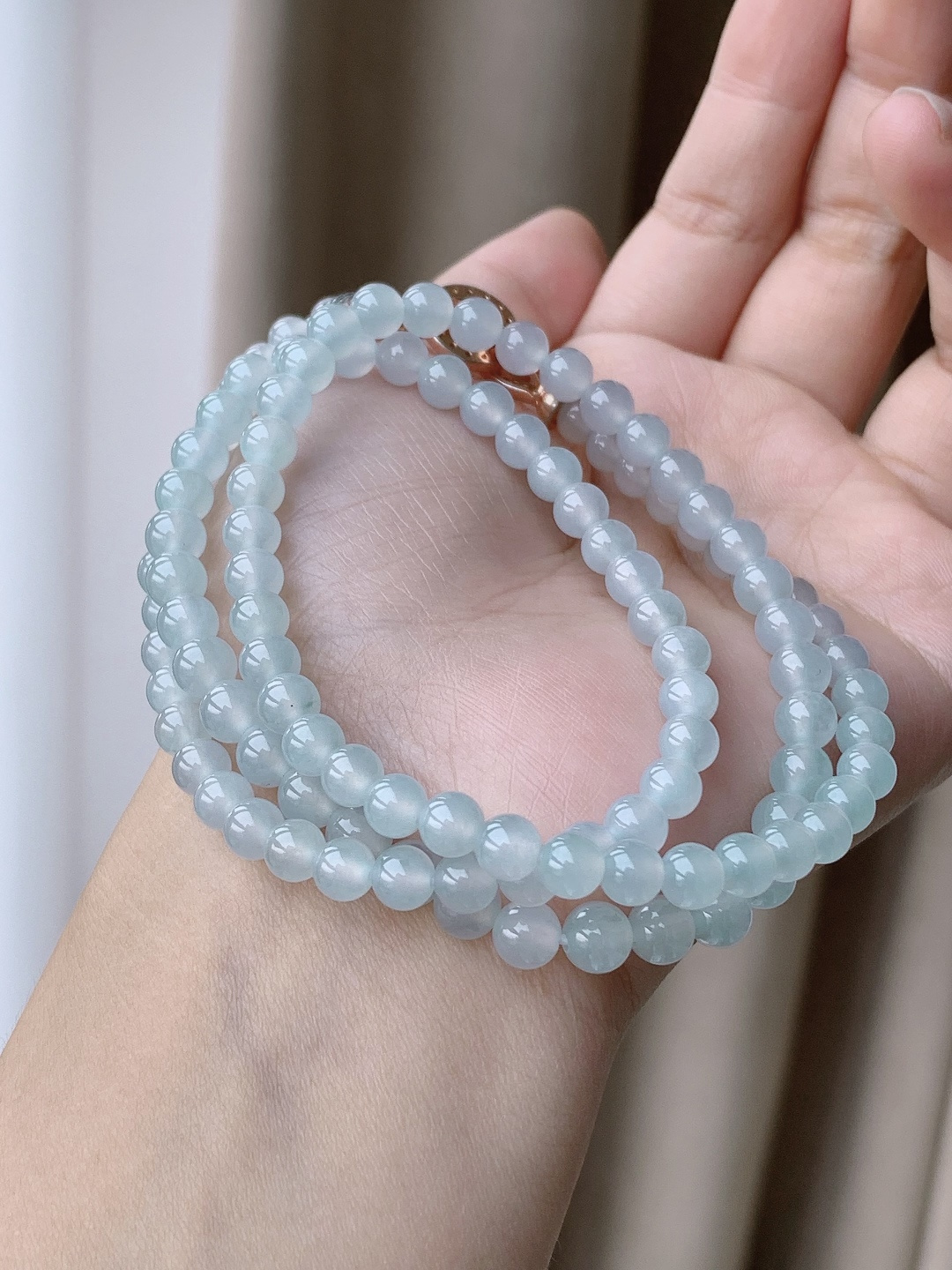 【珠子】白冰珠链圆珠珠子珠串长串 【说明】缅甸 性比高 【尺寸】4.9-5.8mm 30cm 【重量】33克