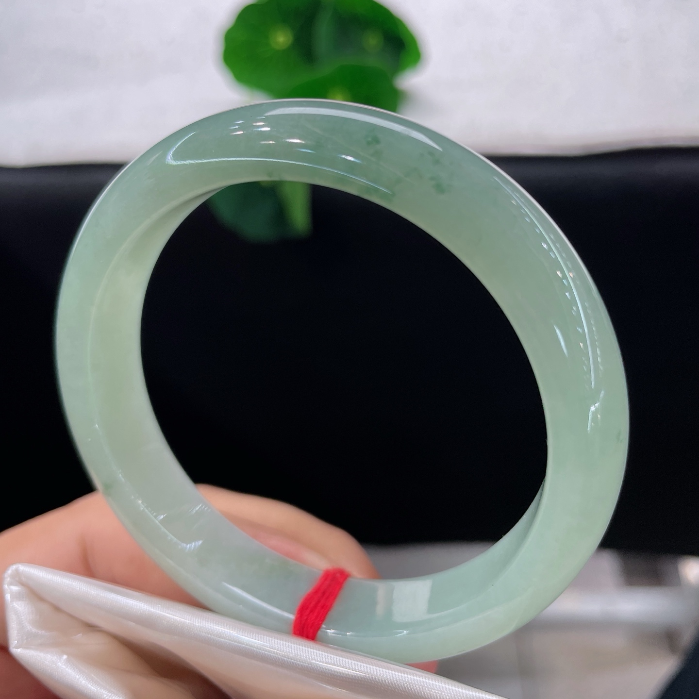 天然翡翠手镯 圈口56.6/12.1/7.8，冰飘花正圈，56/57可戴，一镯浸浅碧，碎翠落清痕。无裂。