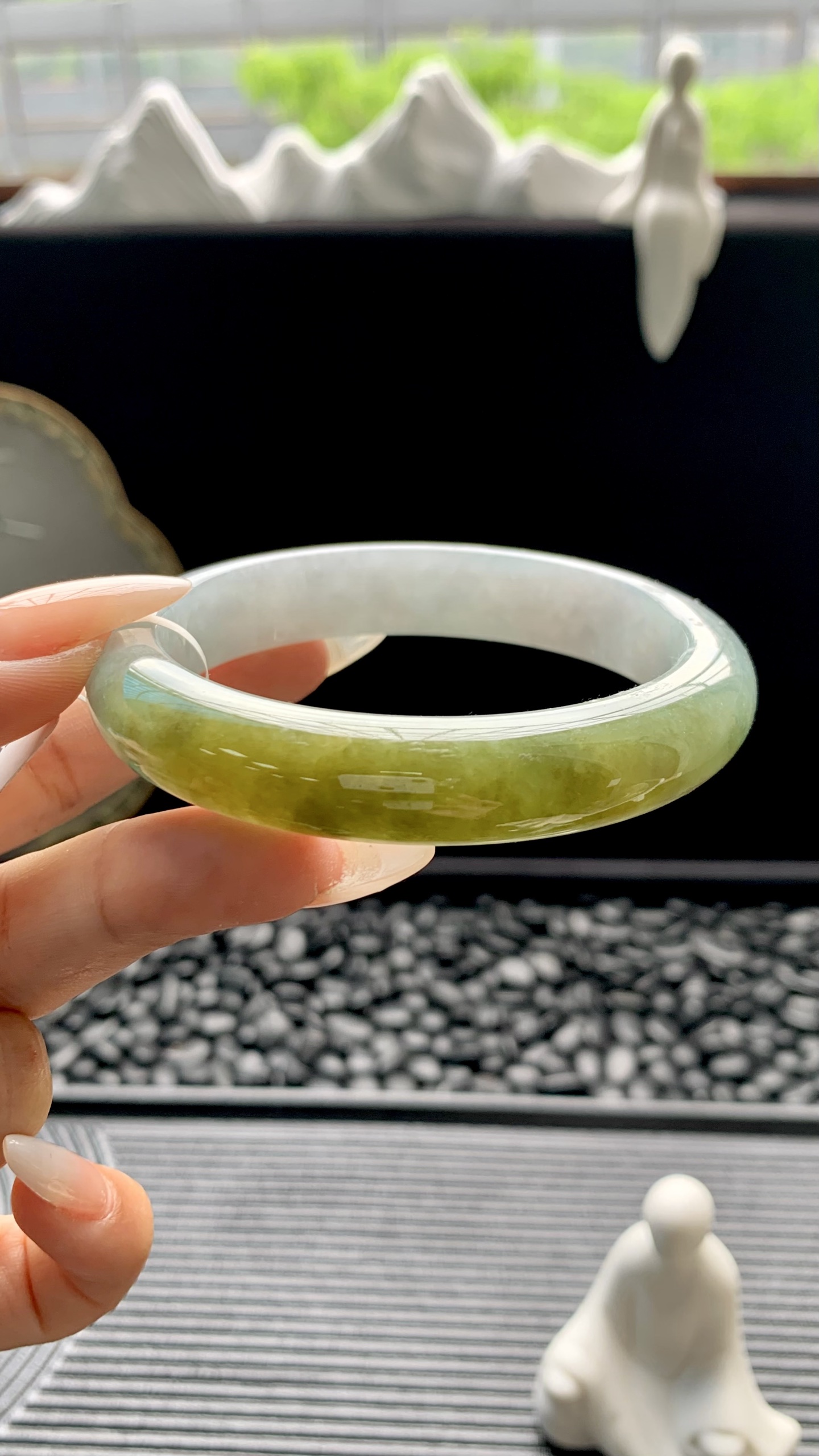 黄加绿半山水正圈成品 HYY-3954 尺寸：57-12-8