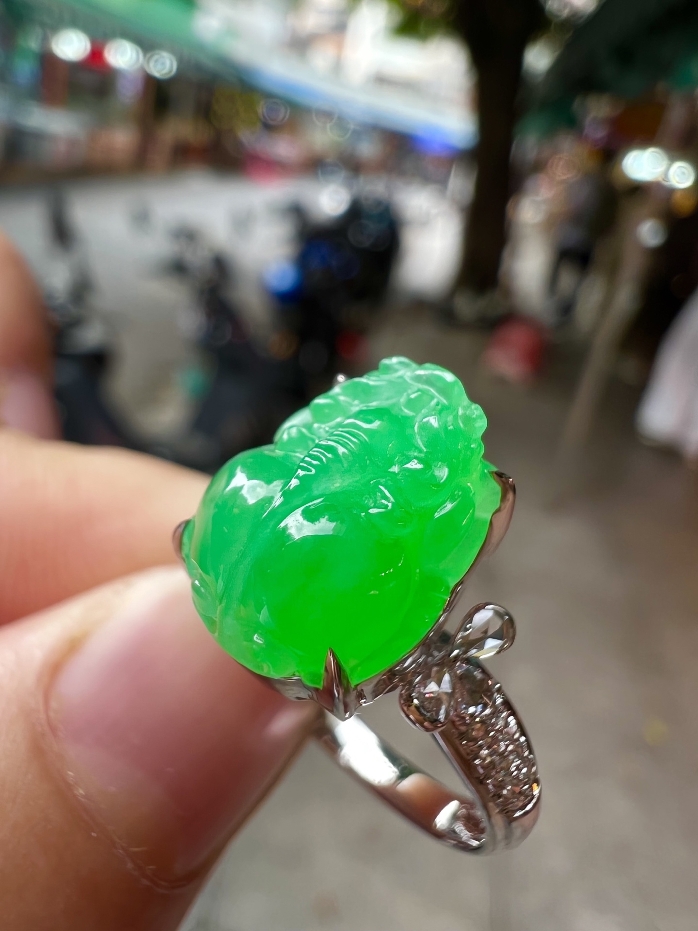 ️️ 【满色貔貅戒指 色泽艳丽】无裂18K金奢华满钻 种好品质细腻，11.4-8.7-6