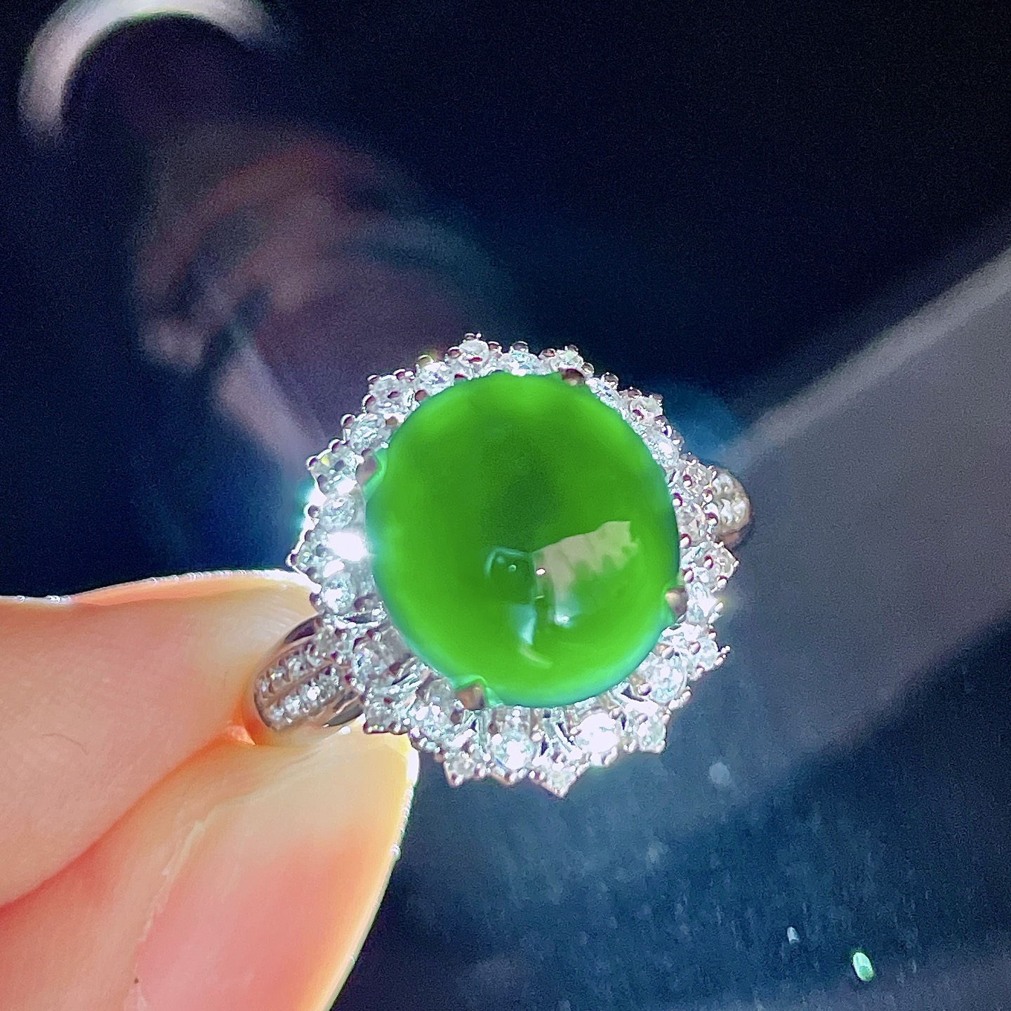 ️ 精品墨翠蛋面戒指 老坑油润 打灯全绿 18k金镶嵌 裸石 11.1/10.1 圈口 14