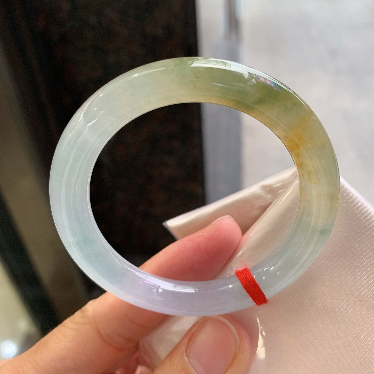 圆条冰黄翡飘花 无裂 尺寸：50.5/9.5/9 小圈口