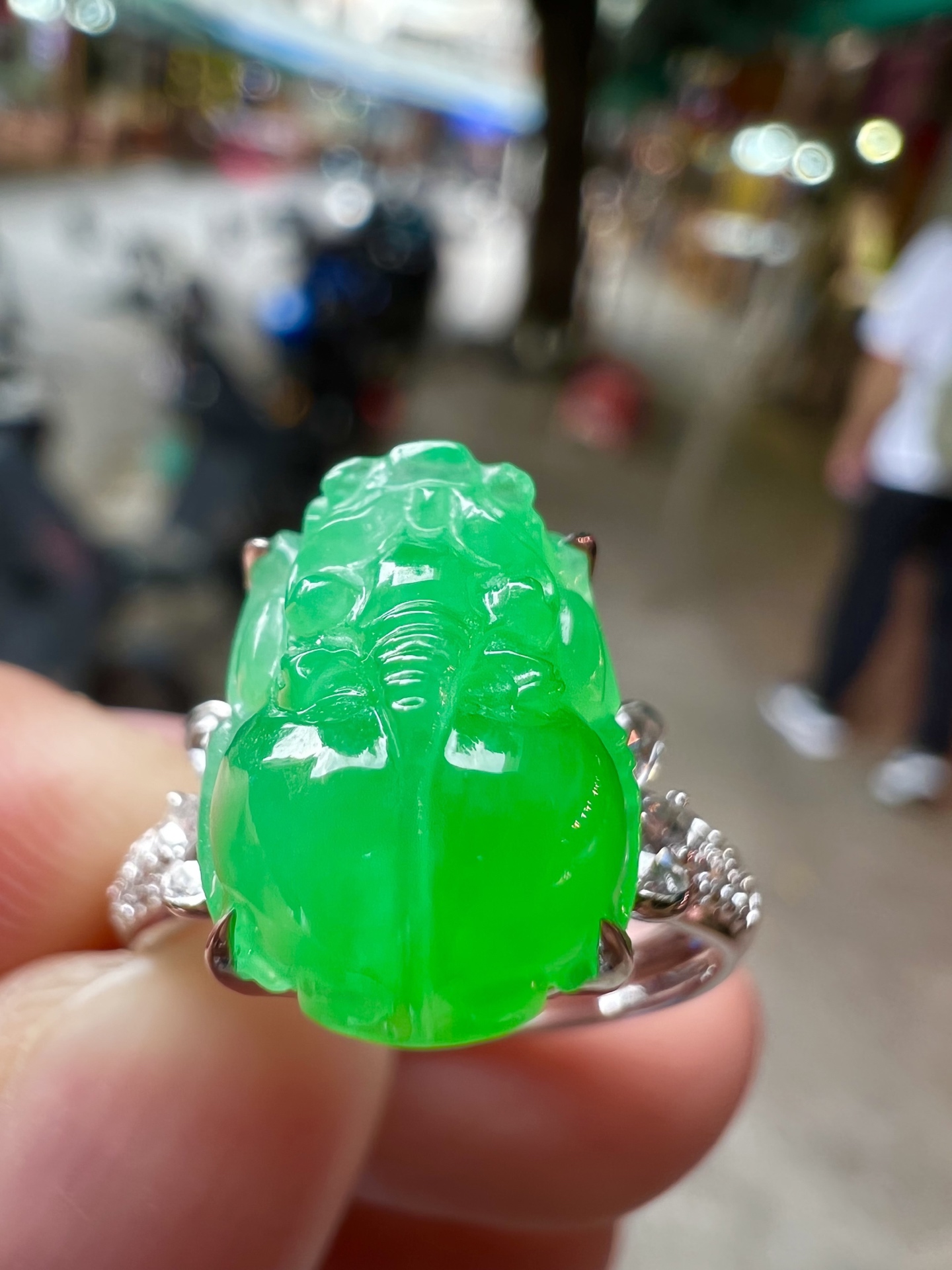️️ 【满色貔貅戒指 色泽艳丽】无裂18K金奢华满钻 种好品质细腻，11.4-8.7-6